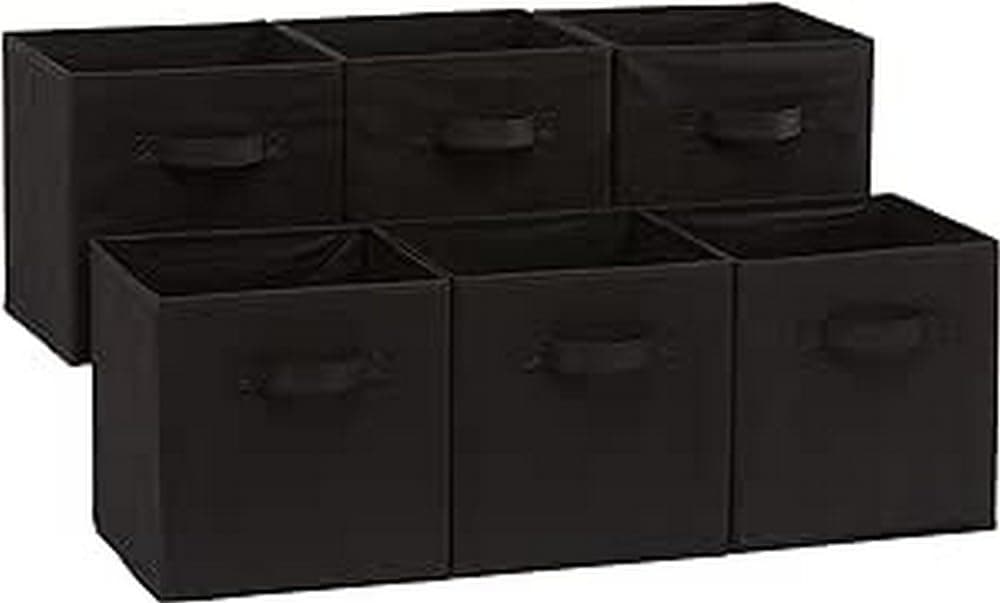 Amazon Basics Collapsible Fabric Storage Cubes Organizer with Handles, Sturdy, Black, 10.5-x-10.5-x-11-inch, Pack of 6 Black 10.5"x10.5"x11"