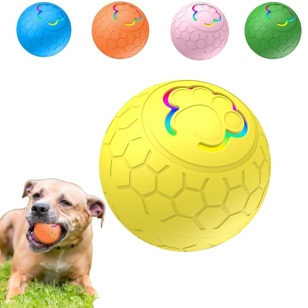 Pupjoypet Interactive Dog Ball, Smart Dog Ball, Automatically Rolls and Bounces, Comes with Colorful RGB Lights, Durable and Safe, Fun to Play with, Suitable for Cats and Dogs (Yellow)