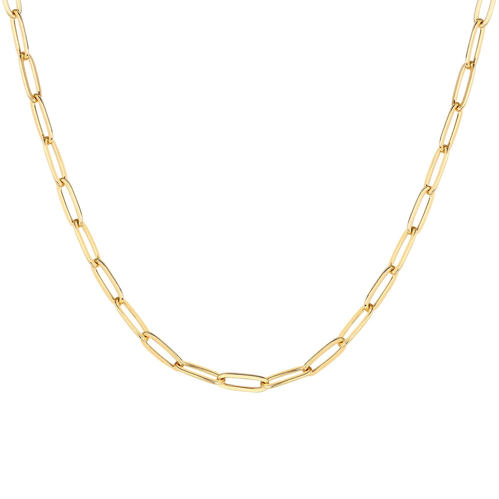 PAVOI 14K Gold Plated Curb Paperclip Box Sphere Bead Snake Herringbone and Figaro Chain Adjustable Necklace Yellow Gold Paperclip-L