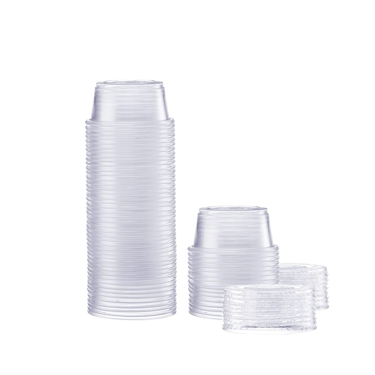 GUSTO [2 oz. - 50 Count Clear Disposable Plastic Portion Cups with Lids - Soufflé Cups, Clear Jello Shot Containers With Lids Perfect for salad Dressing and More - (Formerly Comfy Package)