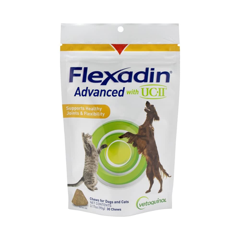 Vetoquinol Flexadin Advanced Hip and Joint Supplement with Undenatured Collagen for Dogs, One Chew a Day Hip and Joint Support Chew for Dogs and Cats, Clinically Proven Vet-Approved Formula, 60 Chews