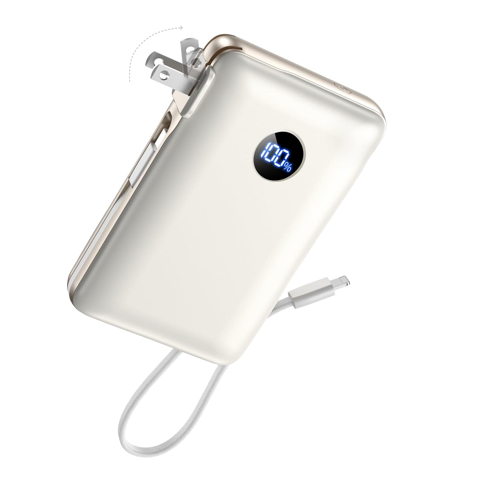 Power Bank, 50000 mAh Portable Charger with Built in Cable & Wall Plug, 4 Outputs, 22.5W Fast Charging, Travel Essential Battery Pack with LED Display for iPhone 17/16/15/14 Series, Galaxy, iPad Beige