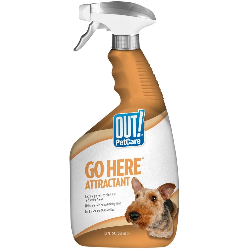 OUT! PetCare Go Here Attractant Dog and Puppy Potty Training Spray, Safe & Effective Puppy Pee Spray, Dog Housebreaking Supplies, Indoor and Outdoor House Training Tool, 32 oz