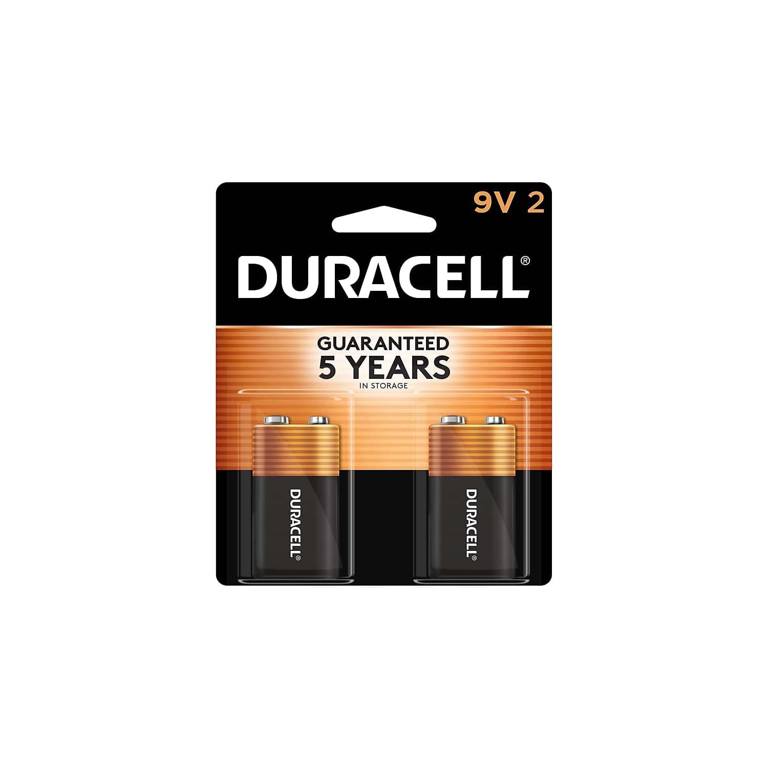 Duracell Coppertop 9V Battery, 2 Count Pack, 9-Volt with Long-lasting Power, All-Purpose Alkaline 9V Battery for Household and Office Devices 2 Count (Pack of 1)