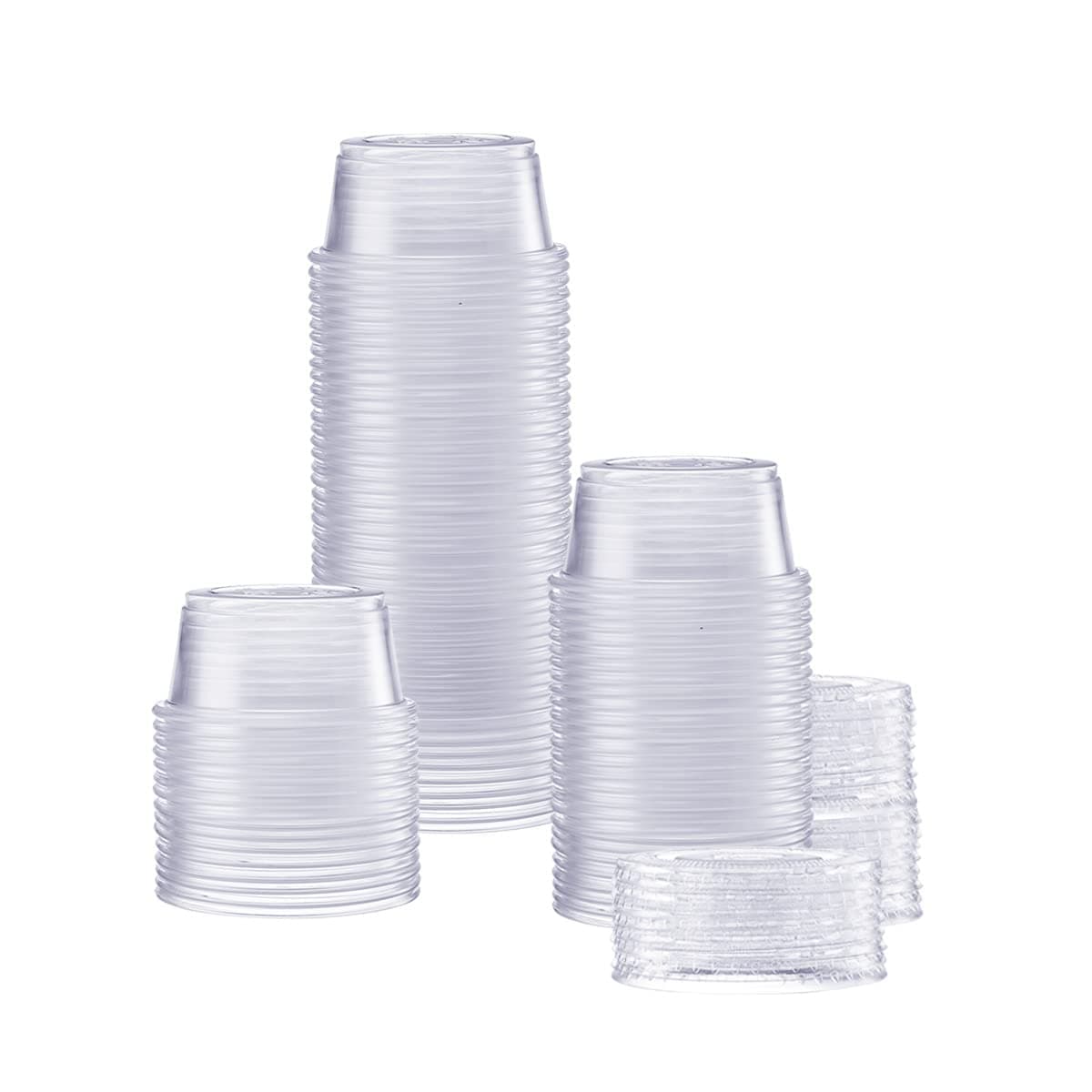 GUSTO [2 oz.-100] Count Clear Disposable Plastic Portion Cups with Lids - Soufflé Cups, Jello Shot Cups With Lids, Clear Plastic Containers Perfect for salad Dressing and More- Formerly Comfy Package