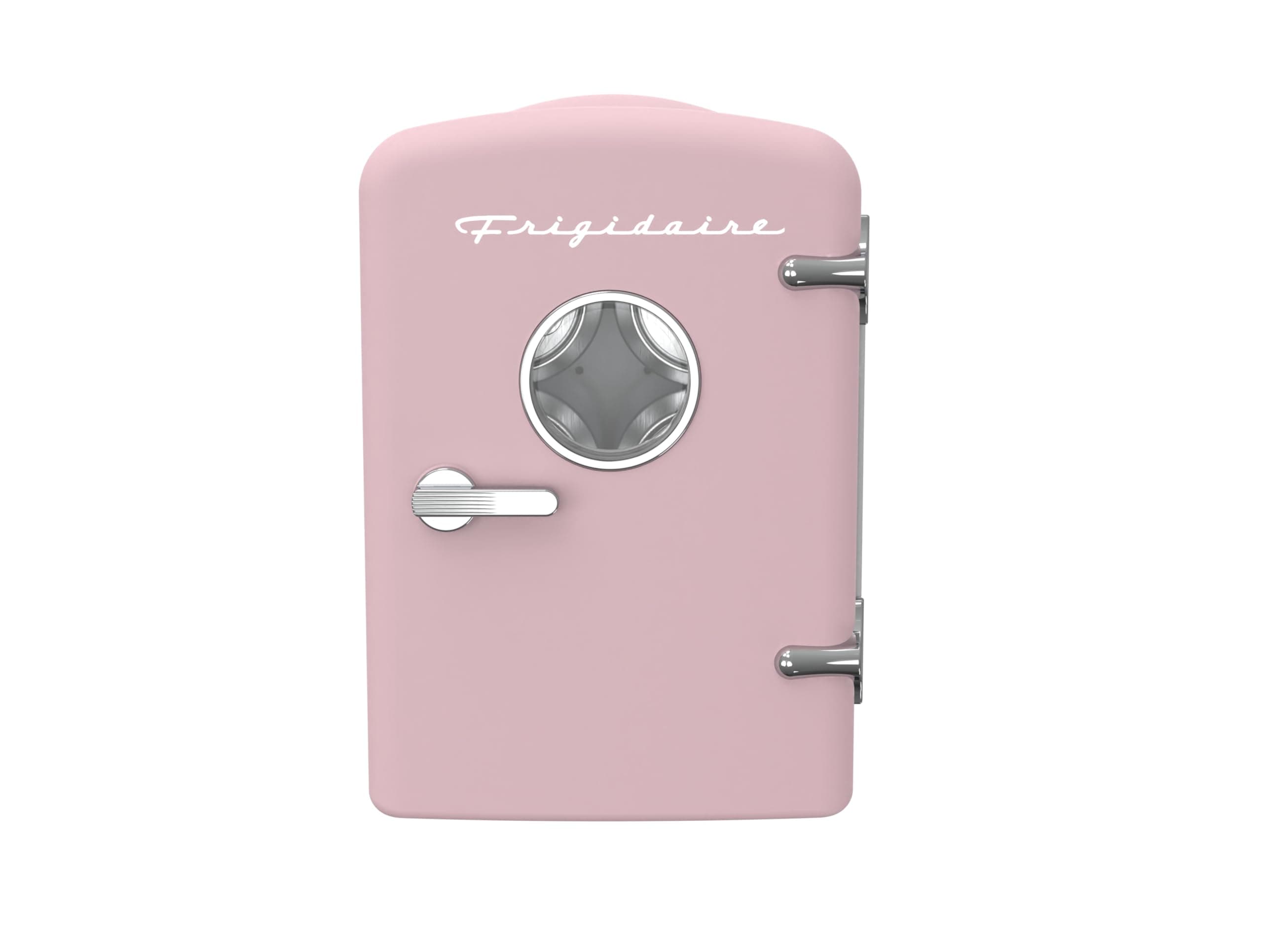 Frigidaire Retro 6-Can Mini Personal Fridge Portable Cooler for Car, Office, Bedroom, Dorm Room, or Cabin, Freon-free, 11.8" D x 7.1" W x 10.1" H, Pink