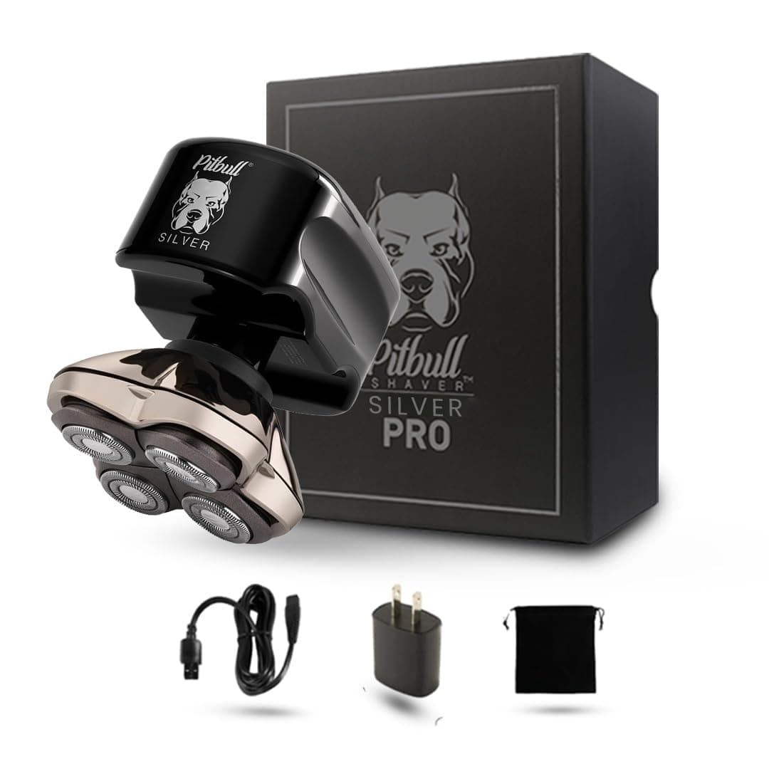 Skull Shaver Pitbull Silver PRO Head & Face Shaver - Premium Cordless Electric Shaver for Wet & Dry Shaving - Ergonomic & Easy-to-Clean Design - Includes Travel Pouch 1 Count (Pack of 1)