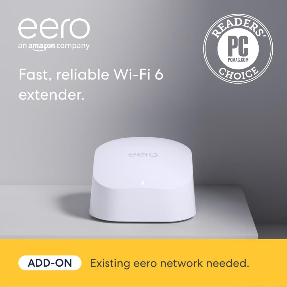 Amazon eero 6 mesh wifi extender - Add up to 1,500 sq. ft. of Wi-Fi 6 coverage to your existing eero mesh wifi network 1 extender without eero Plus