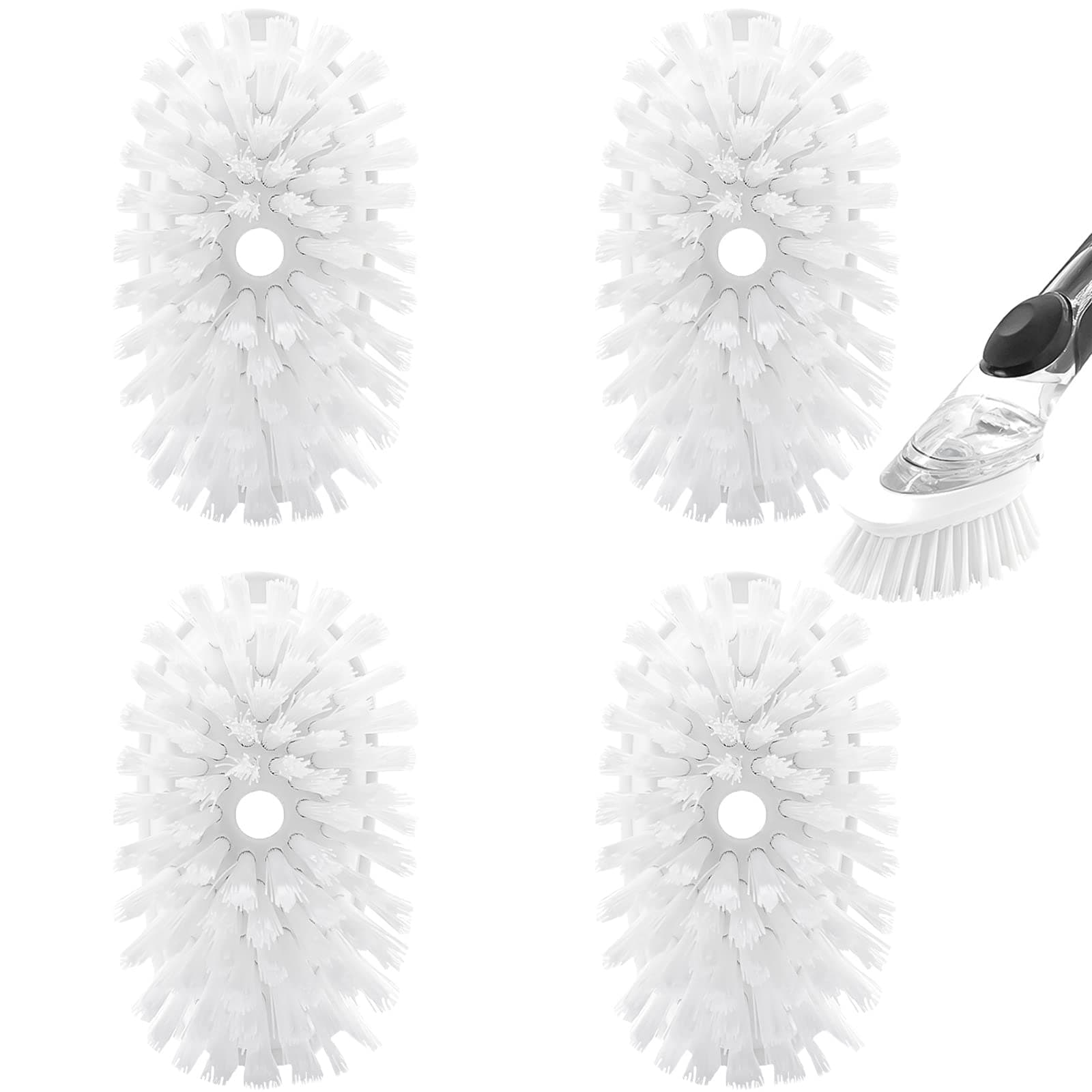 Brush Refills for OXO Dish Brush - 4 Pack Dish Brush Cleaning Soap Dispensing Head Replacement for Scrubber (White) 4-pack