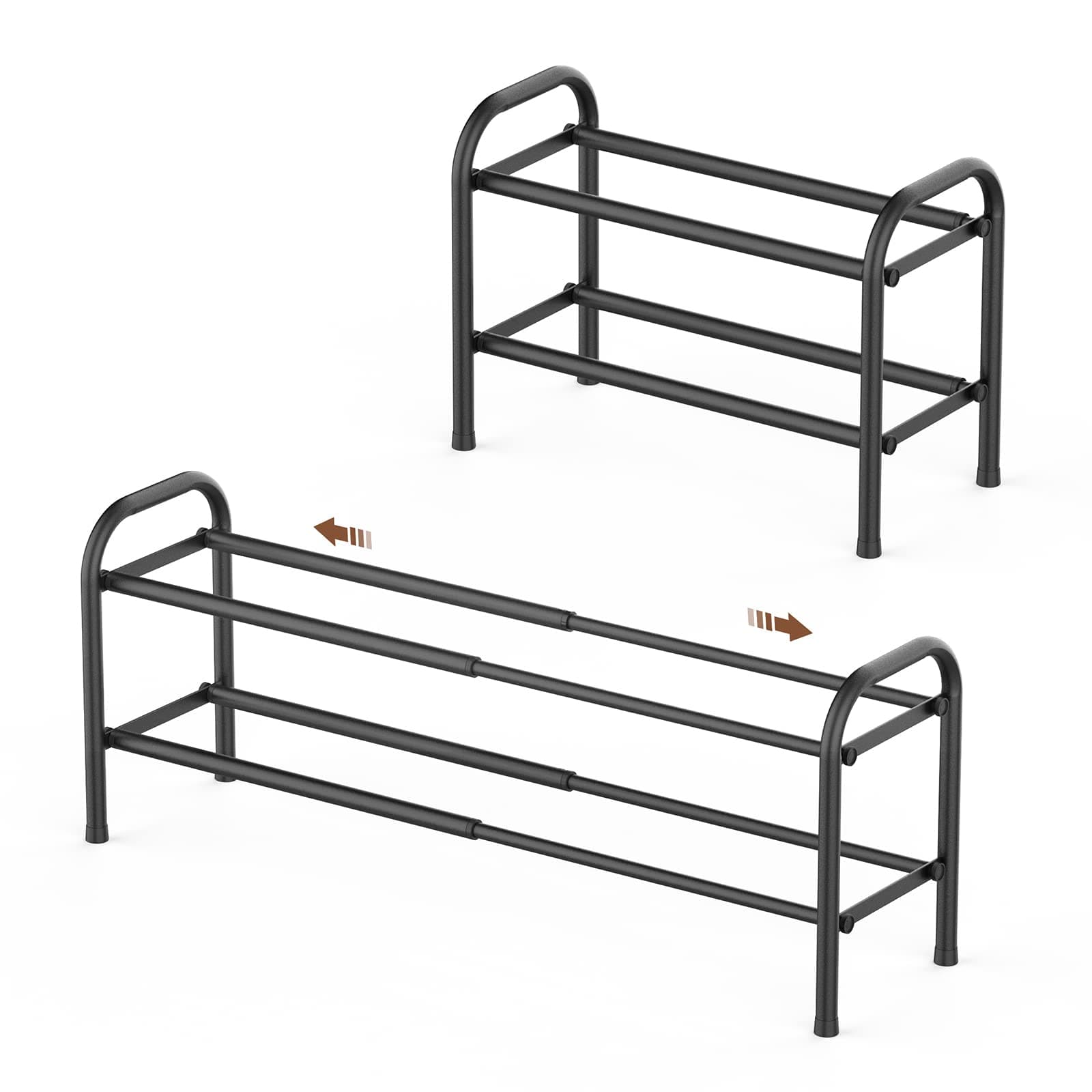 Gonfoam 2-Tier Expandable Shoe Rack,Adjustable Shoe Shelf Storage Organizer Heavy Duty Metal Free Standing Shoe Rack for Entryway Closet Doorway (Black) Black 2 Tier