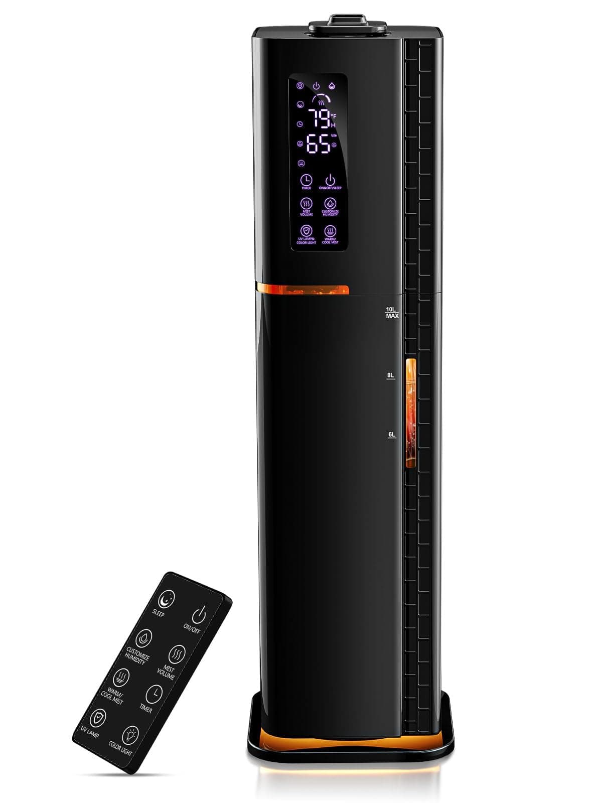 let'me 2.64Gal Humidifiers for Bedroom Large Room, Warm and Cool Mist up to 500ft², Top Fill Diffuser Ambient Light, 3 Mist Modes, 24H Timer, 35dB Quiet Humidifier for Home Office Plants Black