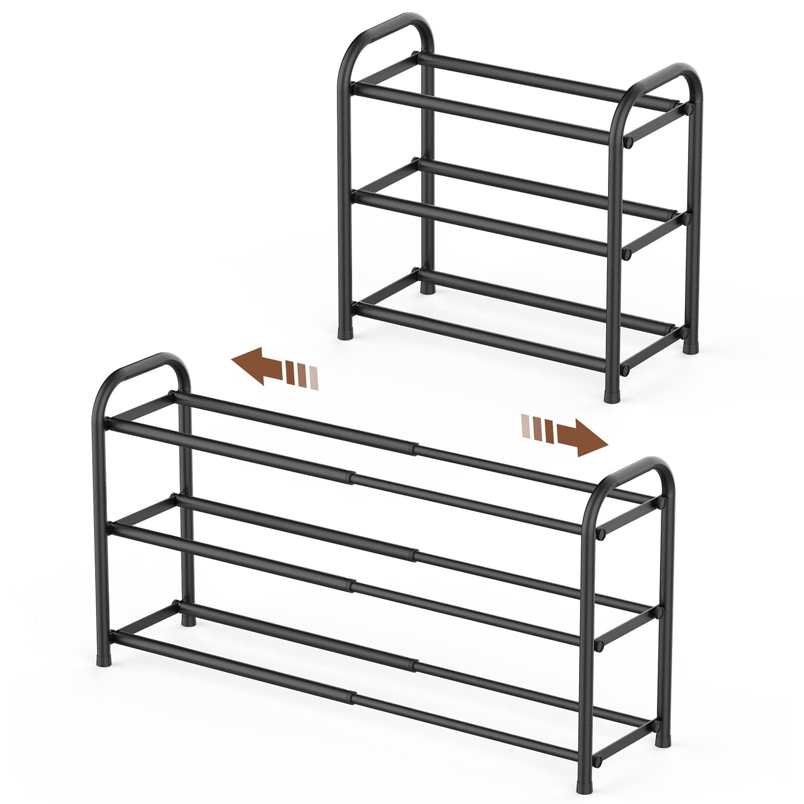 Gonfoam 3-Tier Expandable Shoe Rack,Adjustable Shoe Shelf Storage Organizer Heavy Duty Metal Free Standing Shoe Rack for Entryway Closet Doorway (Black) Black 3 Tier