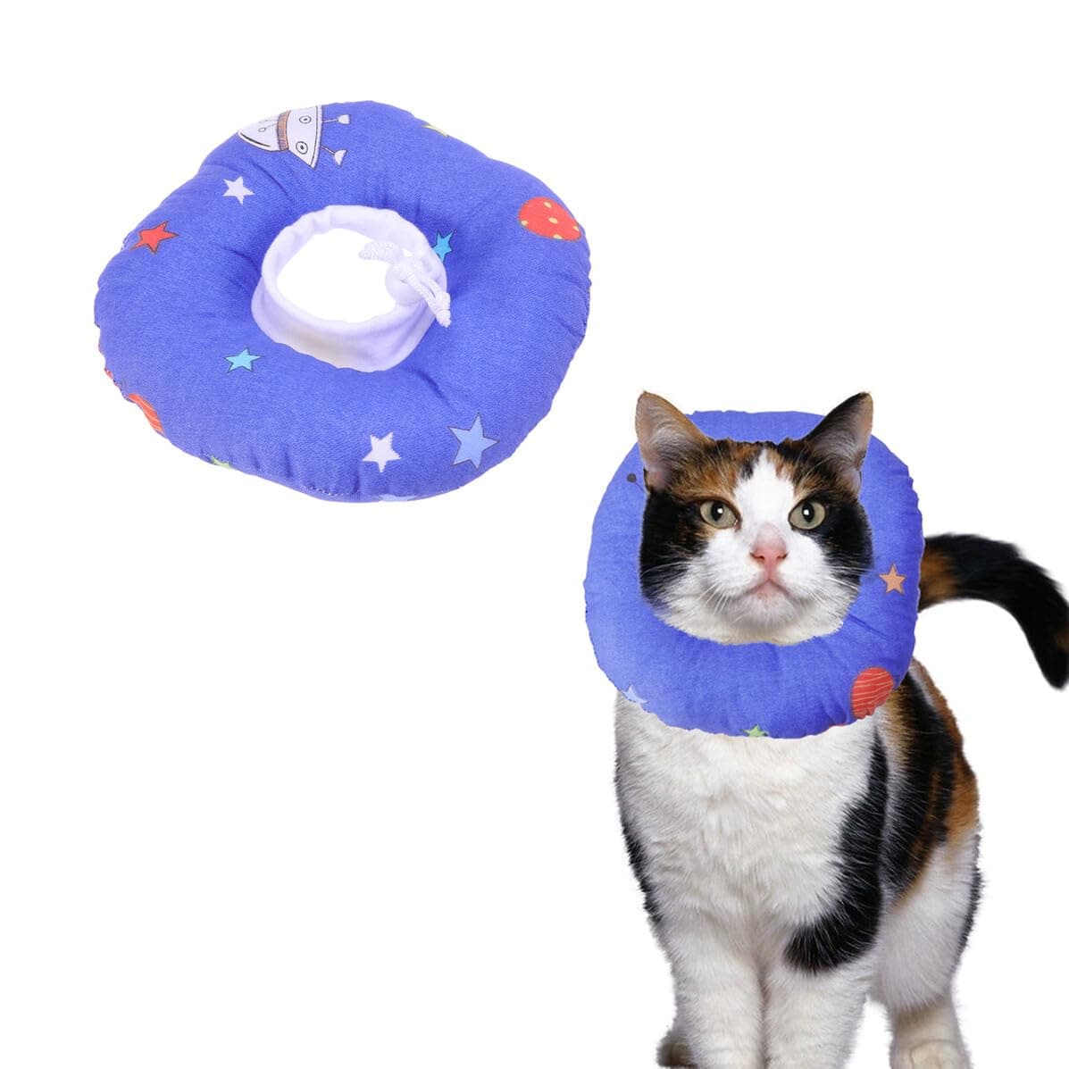 POPETPOP Elizabeth Neck Circle Pet Collar for Dogs and Cats Cartoon Universe Print Lightweight Soft Wound Healing Headgear Preventing Licking Biting and Scratching After Surgery Injury