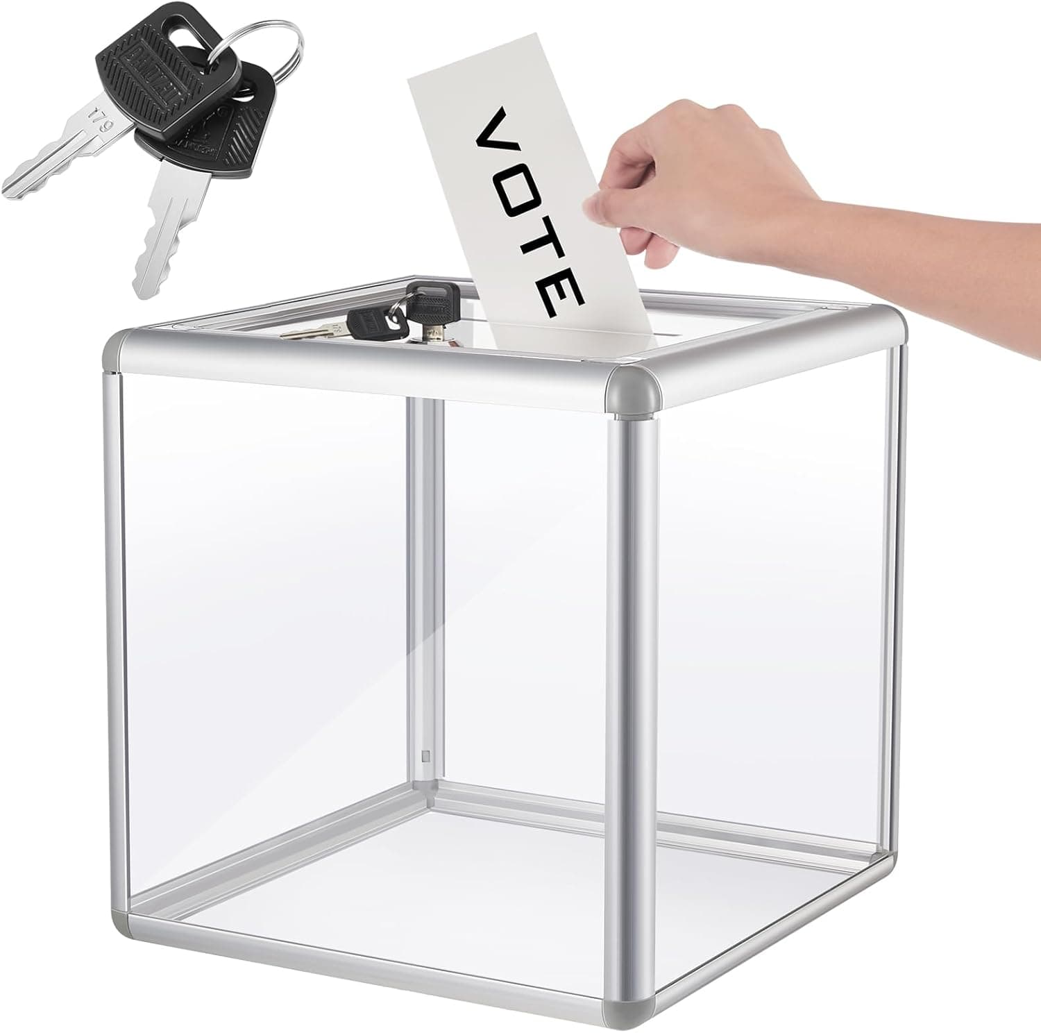 Acrylic Donation Raffle Box with Slot & Lock, Large Clear Ballot Offering Suggestion Ticket Holder for Fundraising Drawing Storage Container Tip Jar Voting Charity(10 x 10 x 10 In,Clear) 1 10 x 10 x 10 in