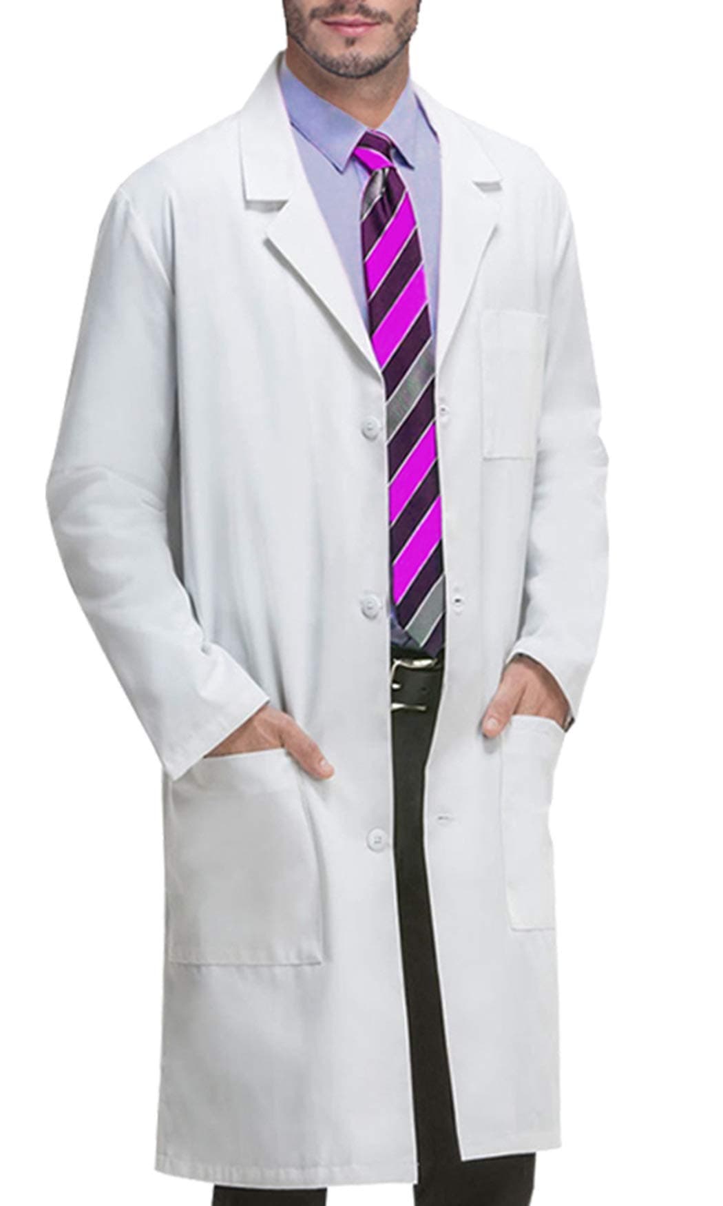 VOGRYE Professional Lab Coat for Men Women Long Sleeve, White, Unisex White Small