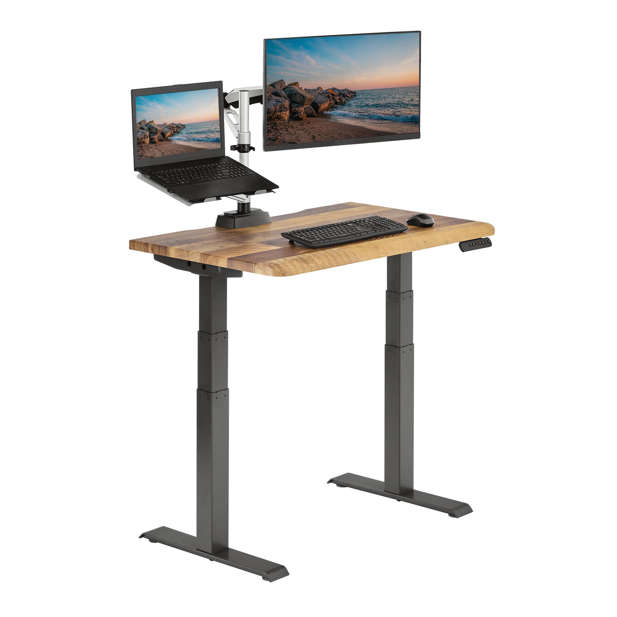 Vari ComfortEdge 40x26 Inch Adjustable Standing Desk – Small Electric Sit Stand VariDesk for Apartment, Bedroom, or Home Office + Beveled Edge, Tool-Free Assembly (Reclaimed Wood) Reclaimed Wood Top / Slate Legs Comfort - 40"x26"