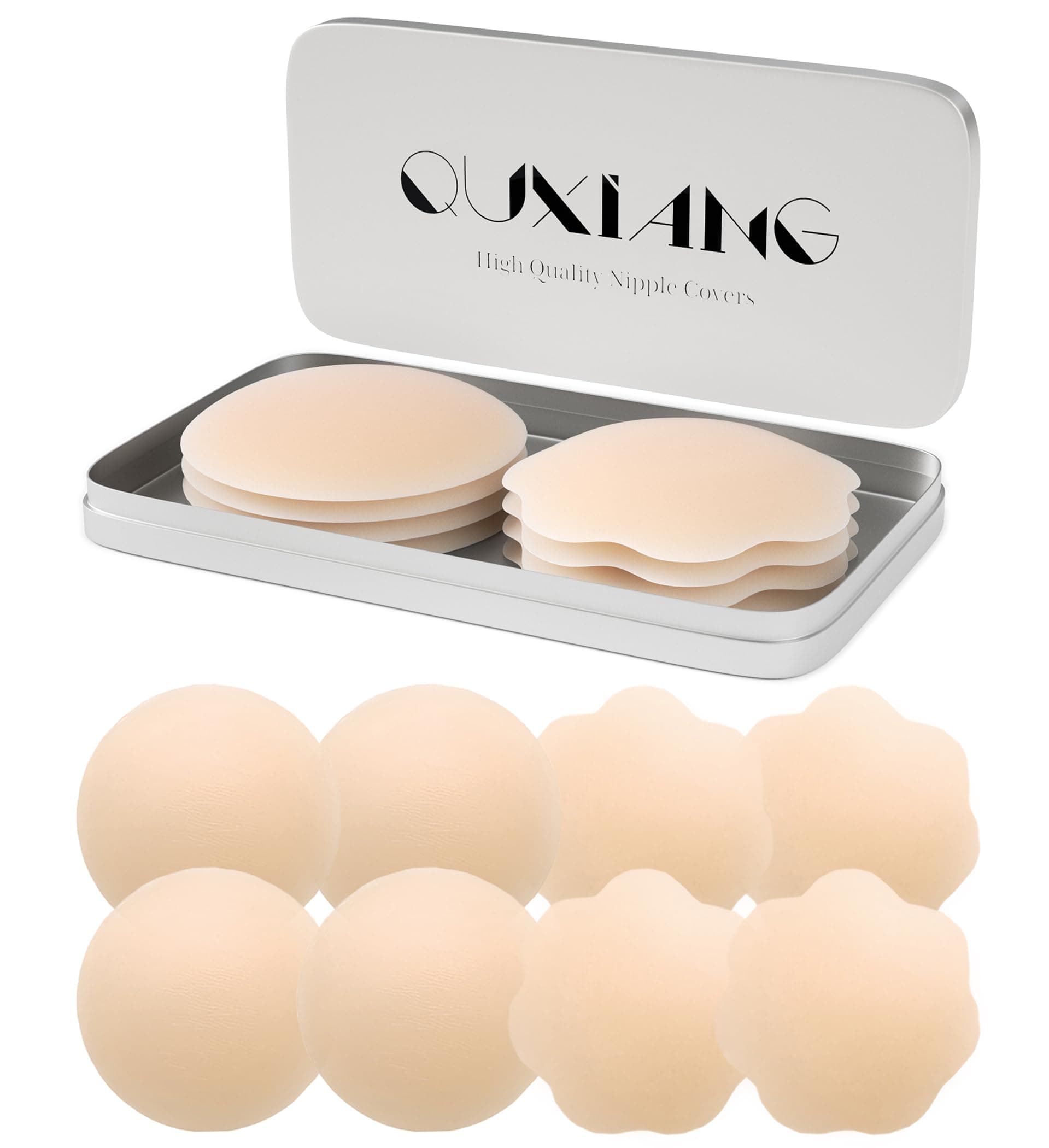QUXIANG 4 Pairs Pasties Women Nipple Covers Reusable Adhesive Silicone Nippleless Covers Bra for Dress 01 Flesh