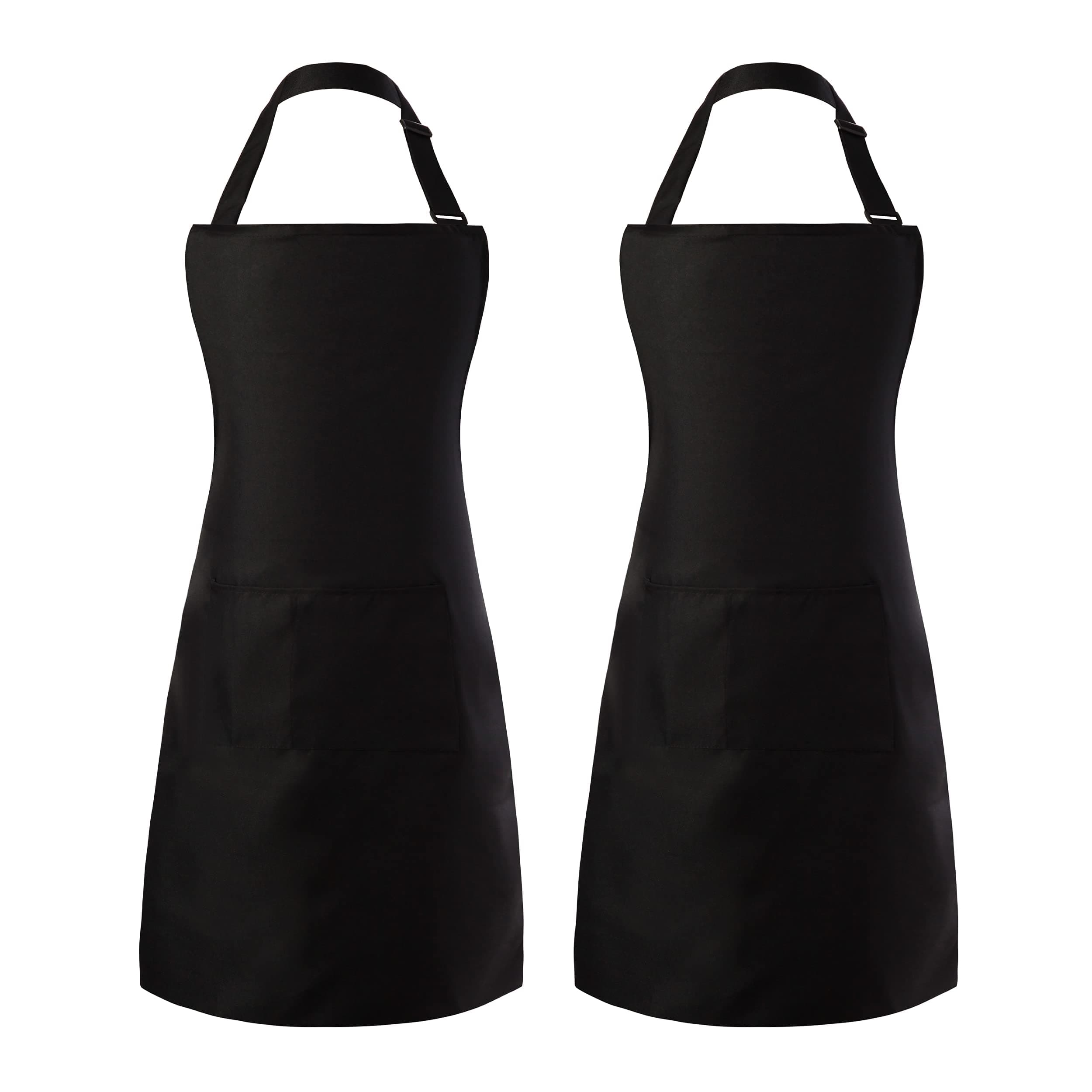 Tosewever 2 Pack Adjustable Bib Apron, Waterdrop Resistant Aprons with 2 Pockets Cooking Kitchen Restaurant Aprons for Women Men Chef, BBQ Drawing Crafting Outdoors (Polyester-Black, 2) Polyester-black 2