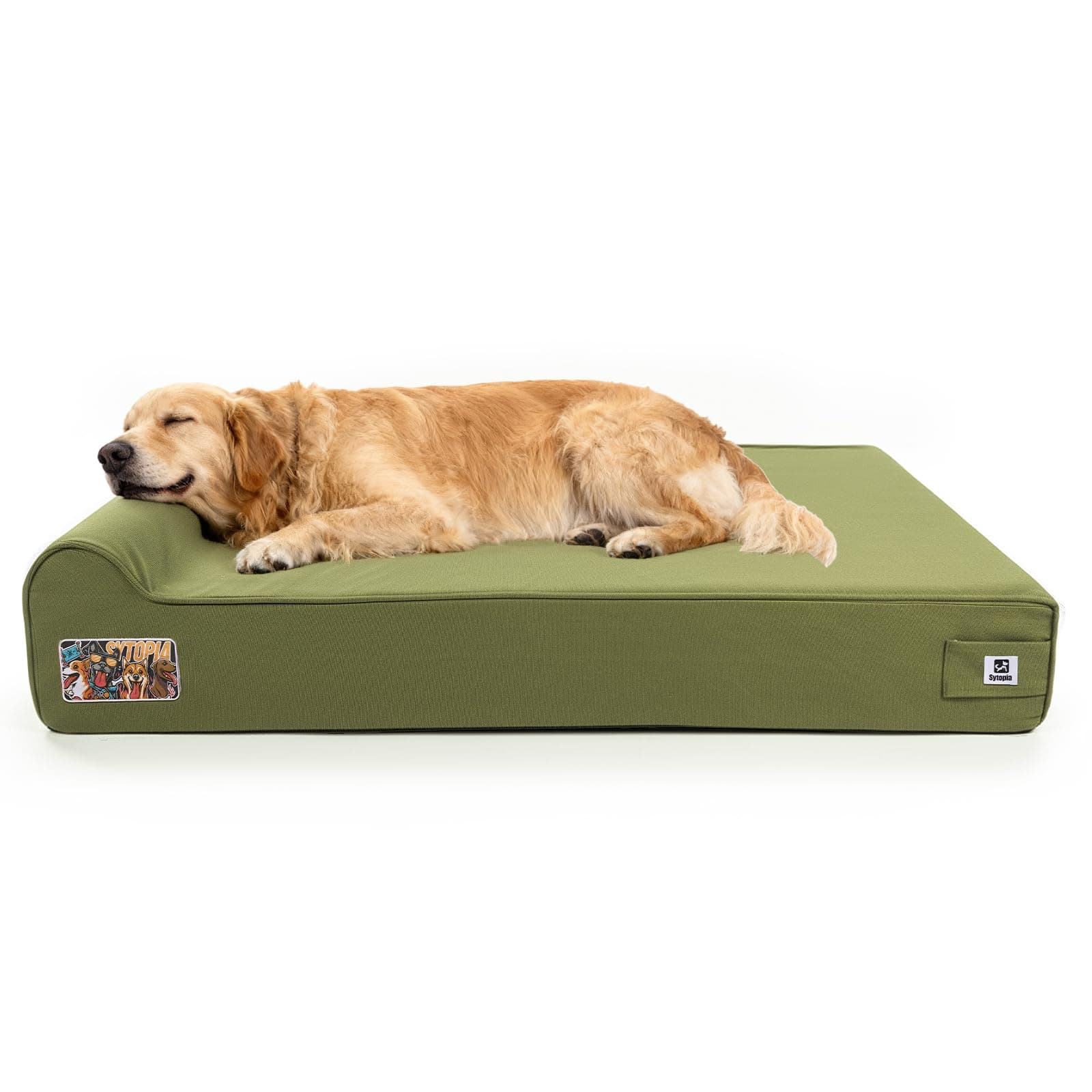 Sytopia XXL Orthopedic Dog Bed – 7" Thick Memory Foam Mattress with Pillow, Removable Washable Cover & Free Waterproof Liner – Ultimate Comfort for Large Breed Dogs Over 100 Pounds, Green