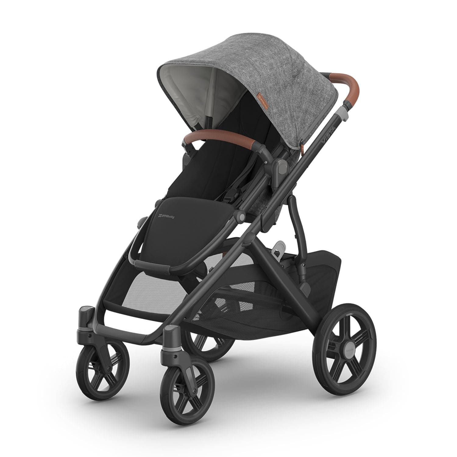 UPPAbaby Vista V3 Stroller - Full-Size Single-to-Double Stroller System - Toddler Seat, Bug Shield, Rain Shield, and Storage Bag Included - Greyson (Charcoal Mélange/Carbon Frame/Saddle Leather) Greyson (Charcoal Mélange) Vista V3 Stroller