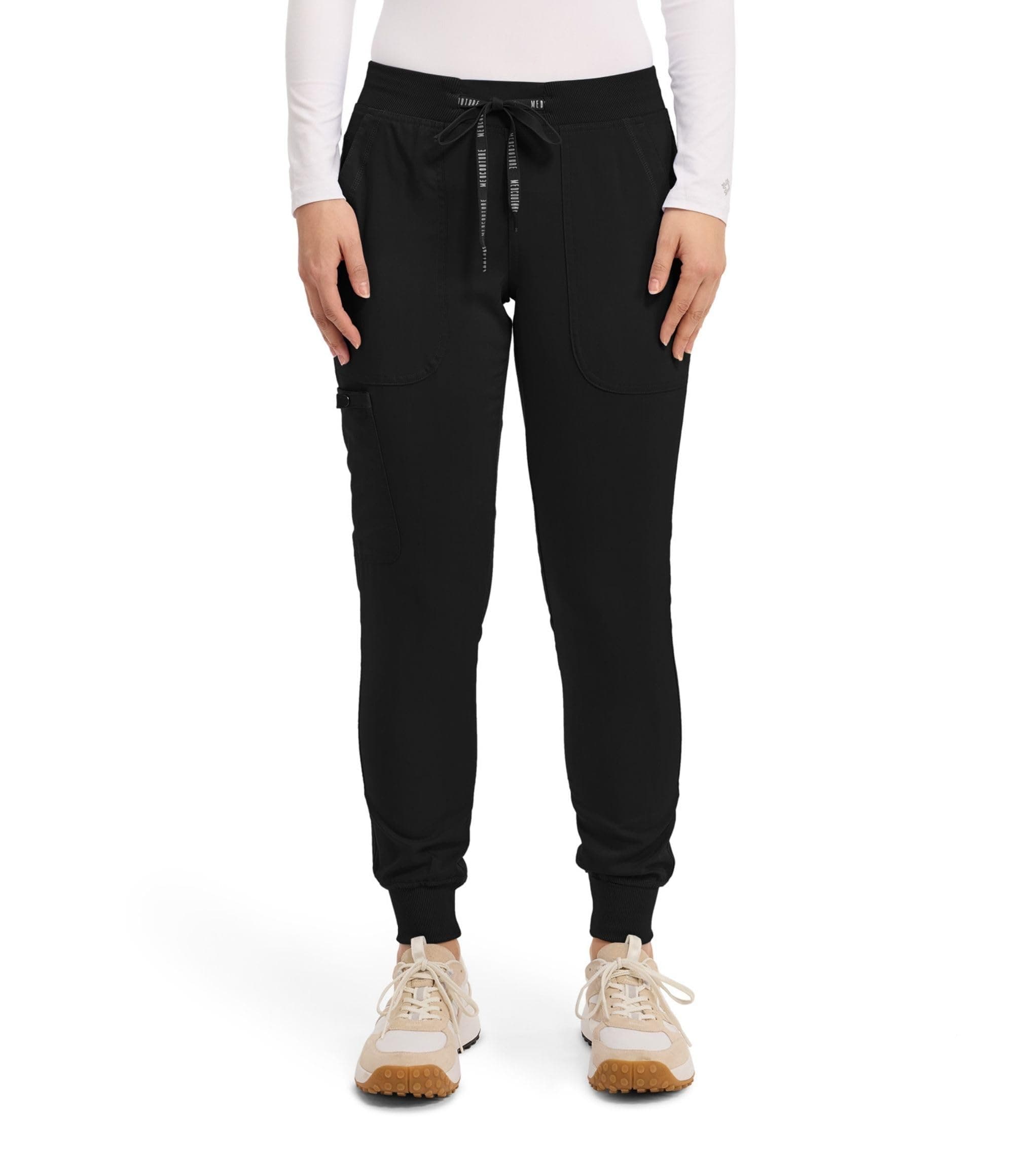 Med Couture Scrub Pants For Women Cargo Jogger Bottoms with 5 Pockets, Lightweight, Ultra Soft, 2-Way Stretch Fabric - MC7710 Medium Black