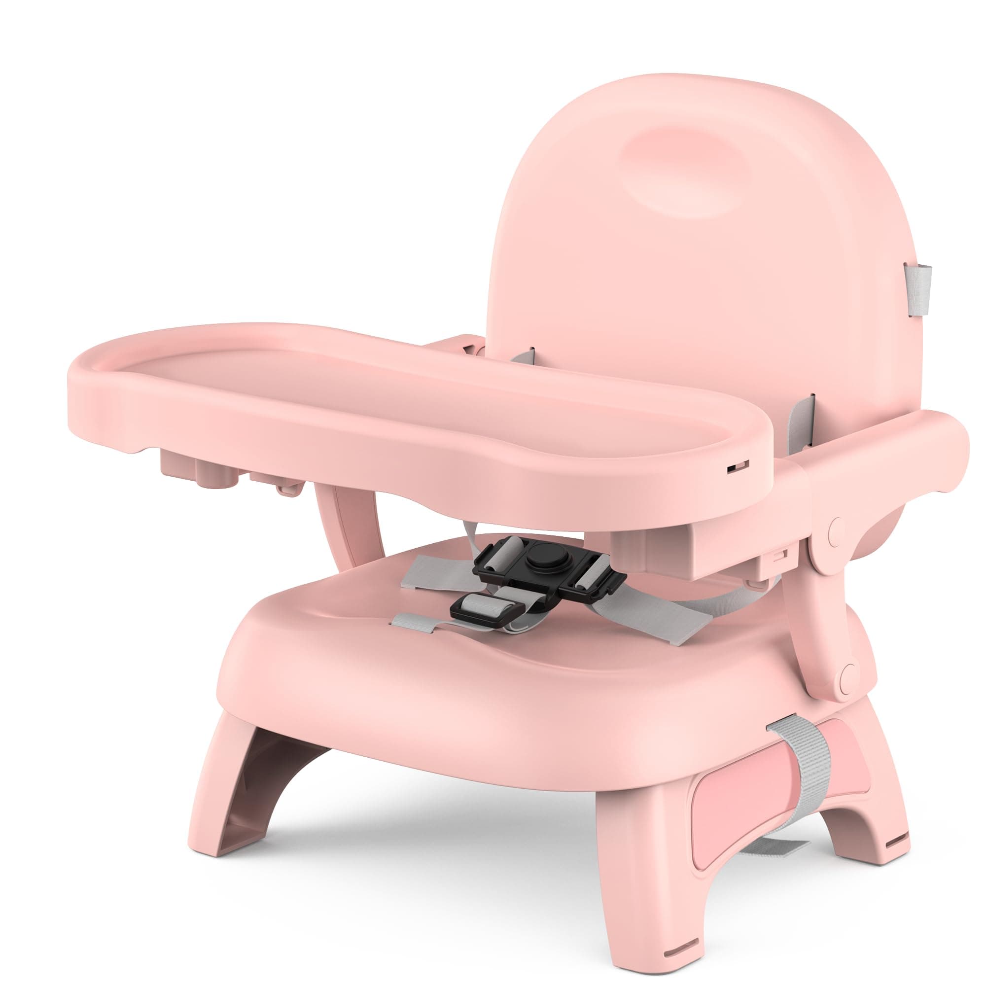 Bella’s Friends 3-in-1 Toddler Booster Seat for Dining Table and Kitchen Chair with Adjustable Tray and Safety Straps, Foldable&Portable Baby Seat for Travel, Feeding, and Floor Use, Pink Regular Pink