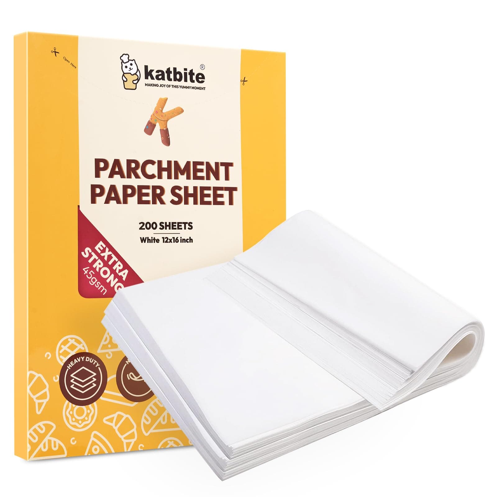 Katbite 200PCS 12x16 In Heavy Duty Flat Parchment Paper, Parchment Paper Sheets for Baking Cookies, Cooking, Frying, Air Fryer, Grilling Rack, Oven(12x16 Inch)[Advanced Series] 12"x16"-200