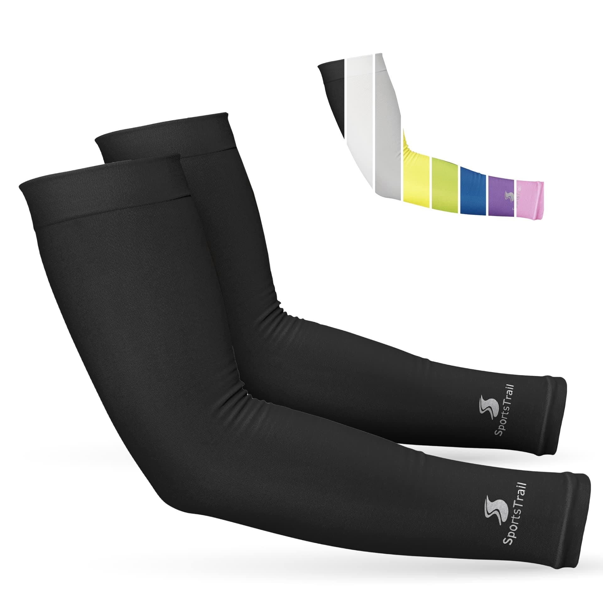 SportsTrail Cooling Arm Sleeves for Men & Women – Breathable, UV Sun Protection, Sports Arm Sleeves for Women, Men & Youth Standard One Size 1 Pair: Black