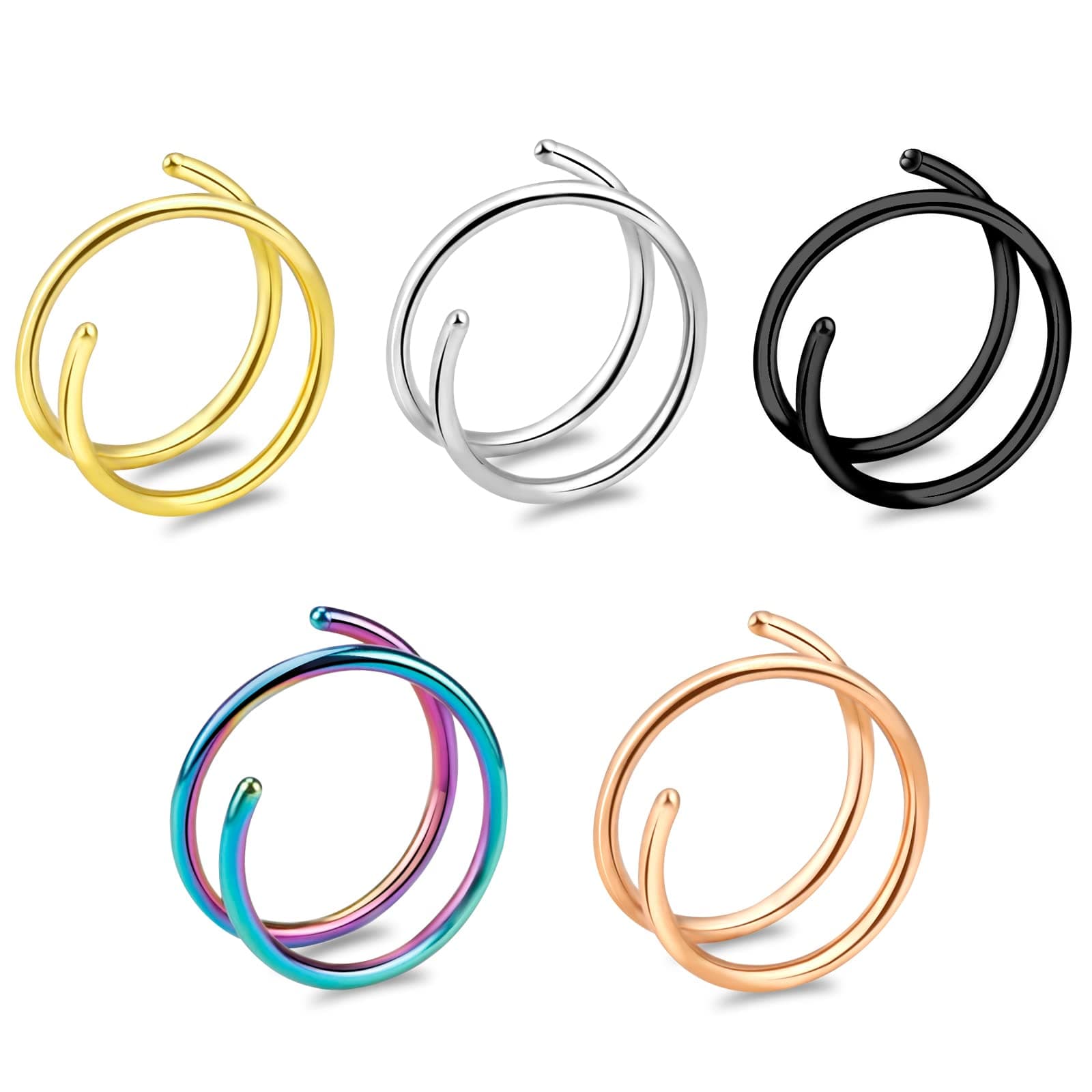 ONESING 20G Double Nose Ring Hoop for Single Piercing - 2-36 Pcs Jewelry for Women 5 color