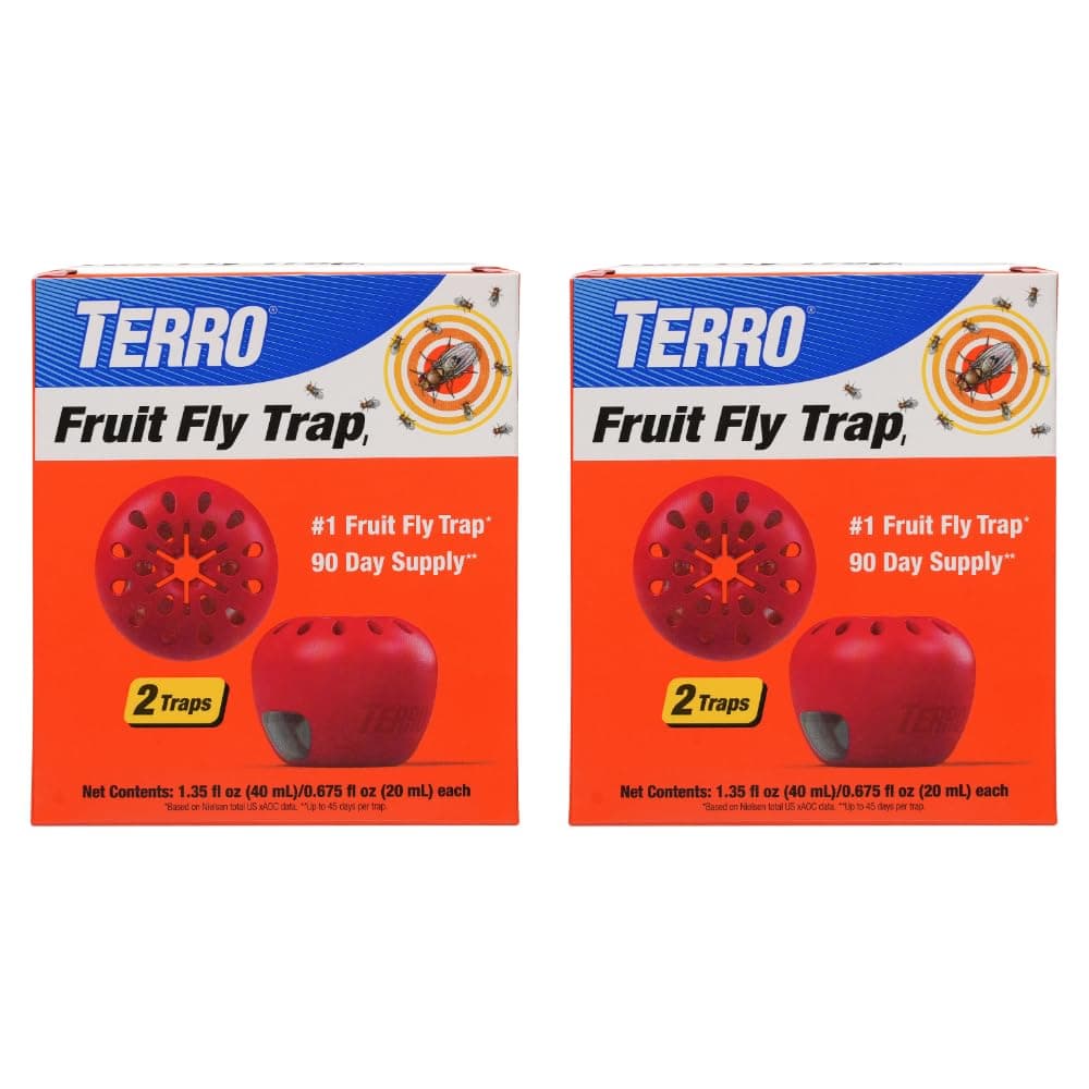 TERRO Fruit Fly Traps for Indoors (4 Pack) + 180 Days of Lure Supply 4 Traps Fruit Fly Trap