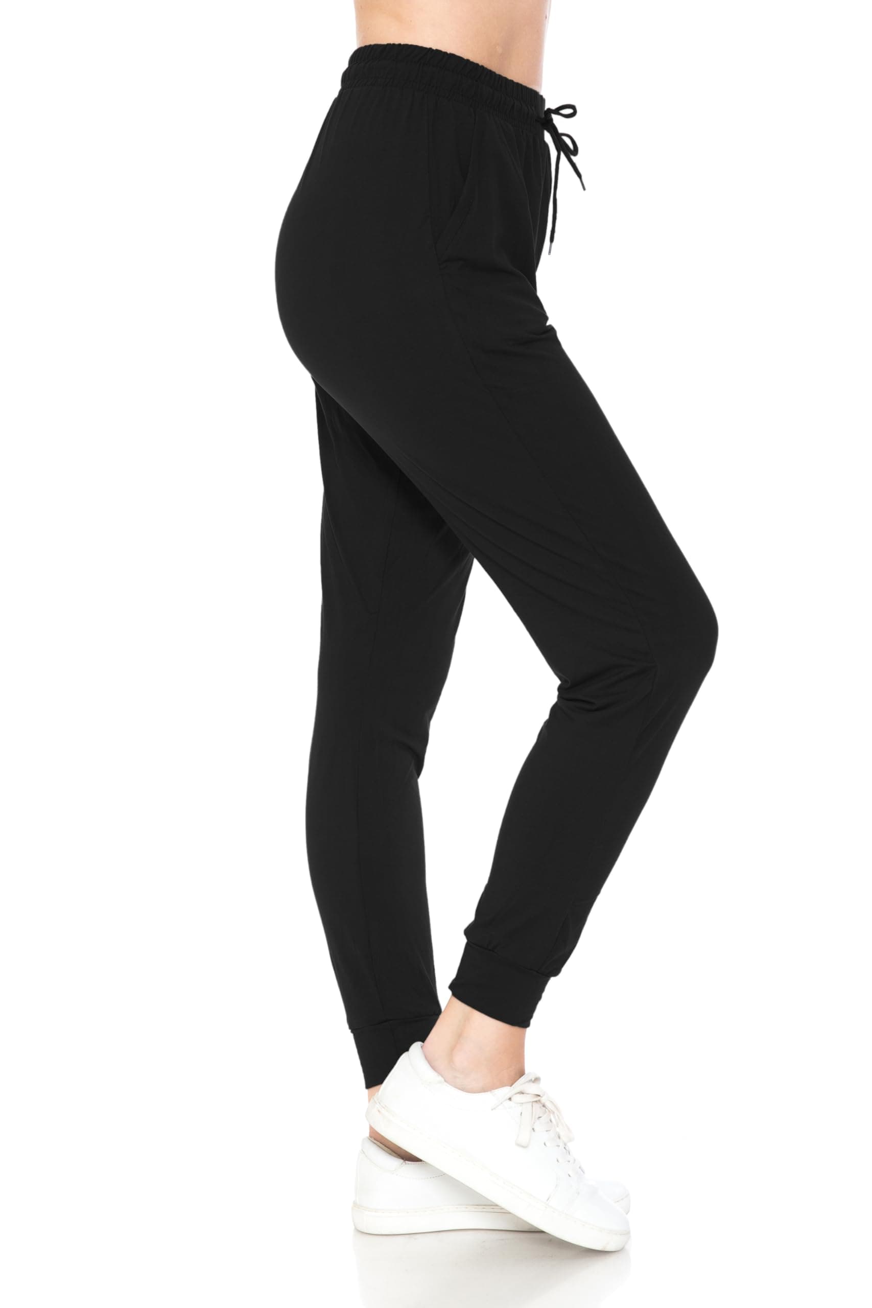 Leggings Depot Women's Jogger Track Cuff Sweatpants with Pockets for Yoga, Workout Large Black