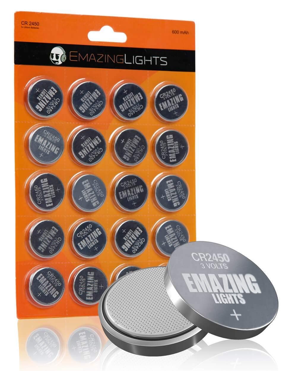 EmazingLights 20 Pack CR2450 Battery 3V Lithium Coin Cell Batteries Long Lasting Multipack for Keyless Remote FOB, Candles 20 Count (Pack of 1) CR2450