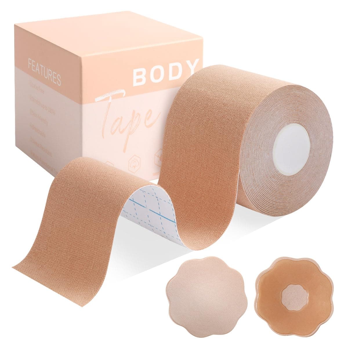 Okela Boob Tape - Breast Lift Tape for Large Breast,Body Tape for Breast Lift w 2 Pcs Breast Petal Adhesive Bra Nude-c