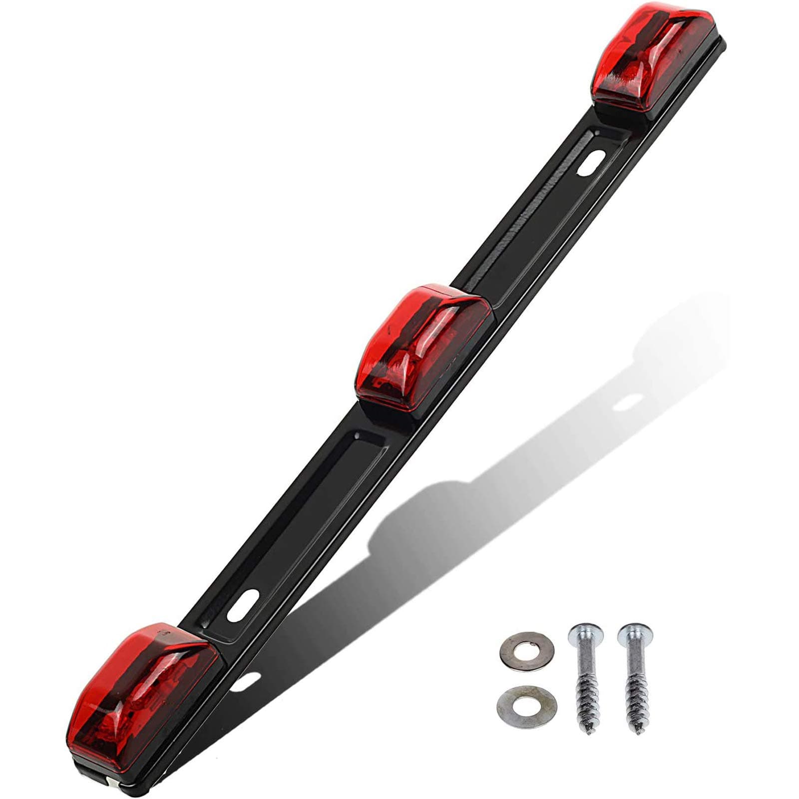 Partsam Red Clearance ID BAR Marker Light 3 Light 9 LED Trailer Sealed Stainless Steel, [DOT Approved] Sealed 3-Light Truck and Trailer Identification LED Light Bar Red Led Strip w/Black Base