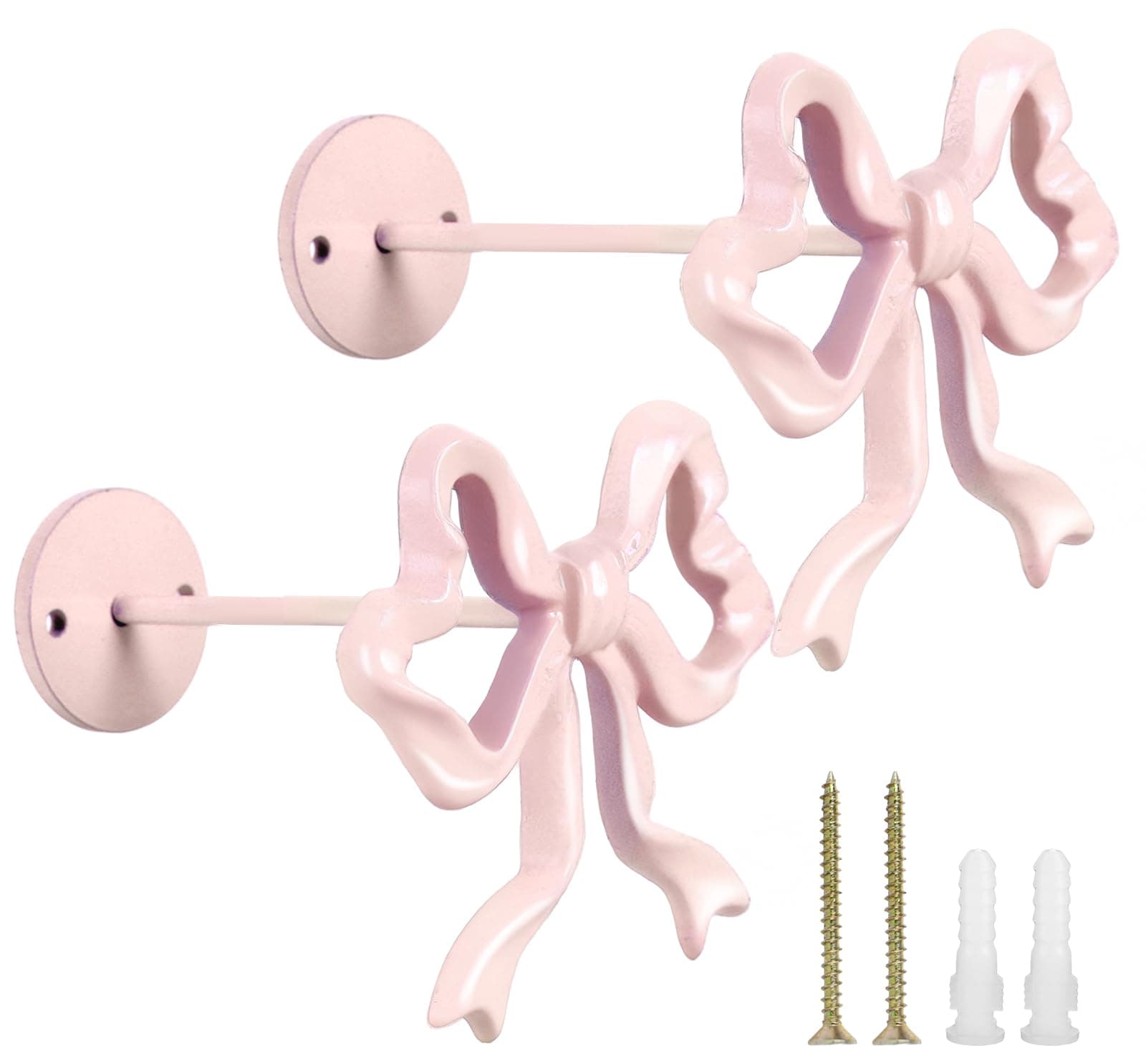 Whaline 2Pcs Pink Bow Curtain Holdbacks Wall Mounted Bow Knot Curtain Hold Backs Coquette Metal Holders for Home Office Living Room Bedroom Decor