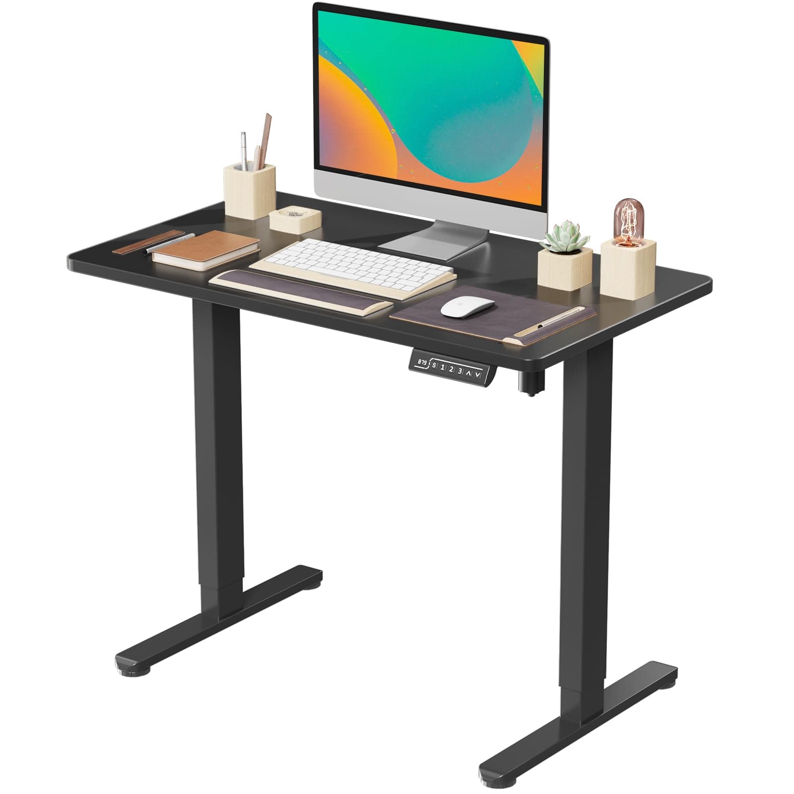 JOY worker JOY worker Small Electric Standing Desk, 35" x 20" Whole Piece Height Adjustable Desk with Memory Controller, Black Sit to Stand Desk Workstation for Home Office Black 35" x 20"