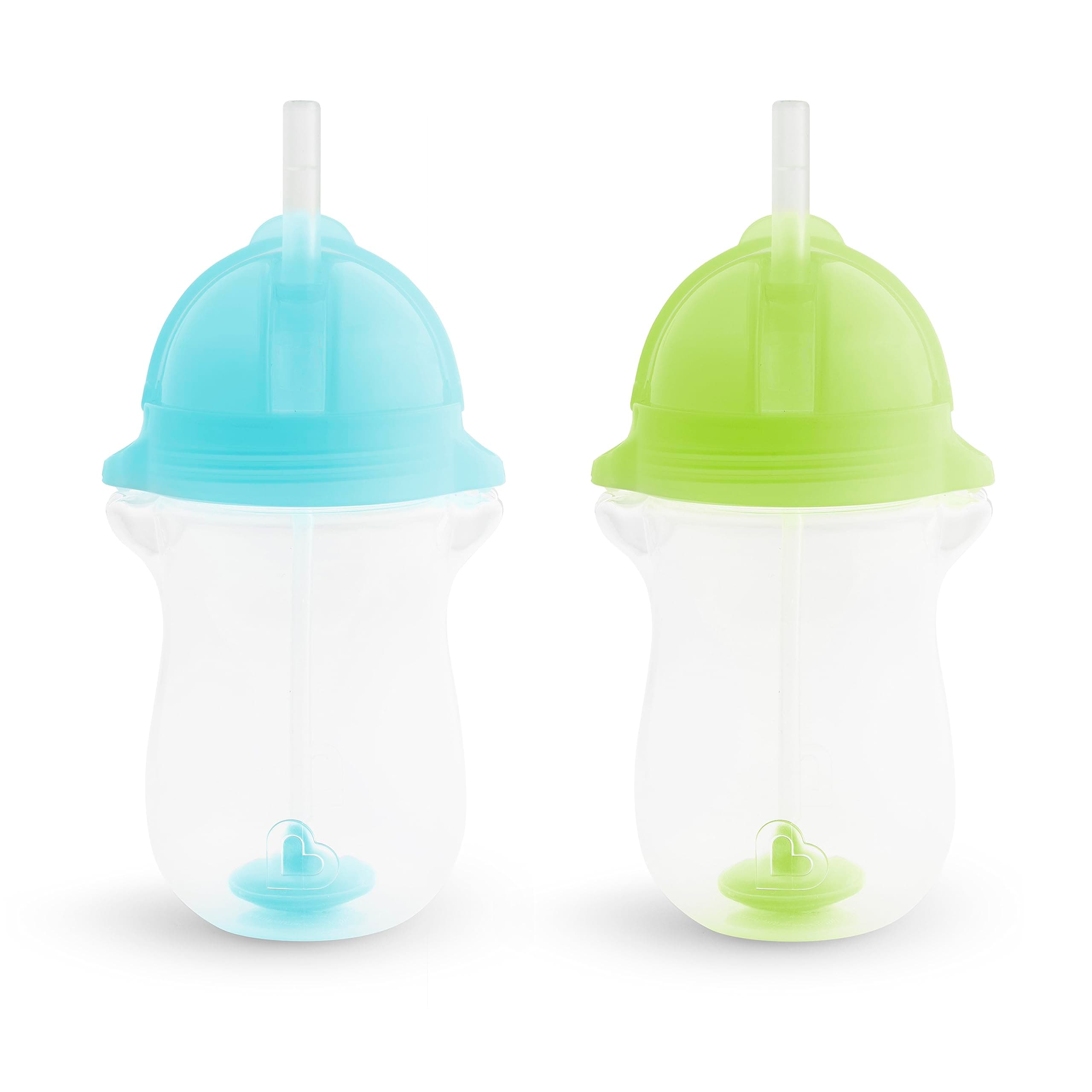 Munchkin Any Angle Weighted Toddler Straw Cups with Click Lock Lid, 10 Ounce, 2 Pack, Blue/Green Straw Cup 10 Ounces Blue/Green