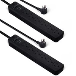 Amazon Basics Rectangle 6-Outlet, 600 Joule Surge Protector Power Strip, 2ft, Black, Small, 2-Pack 600 Joule Black 2 Pack