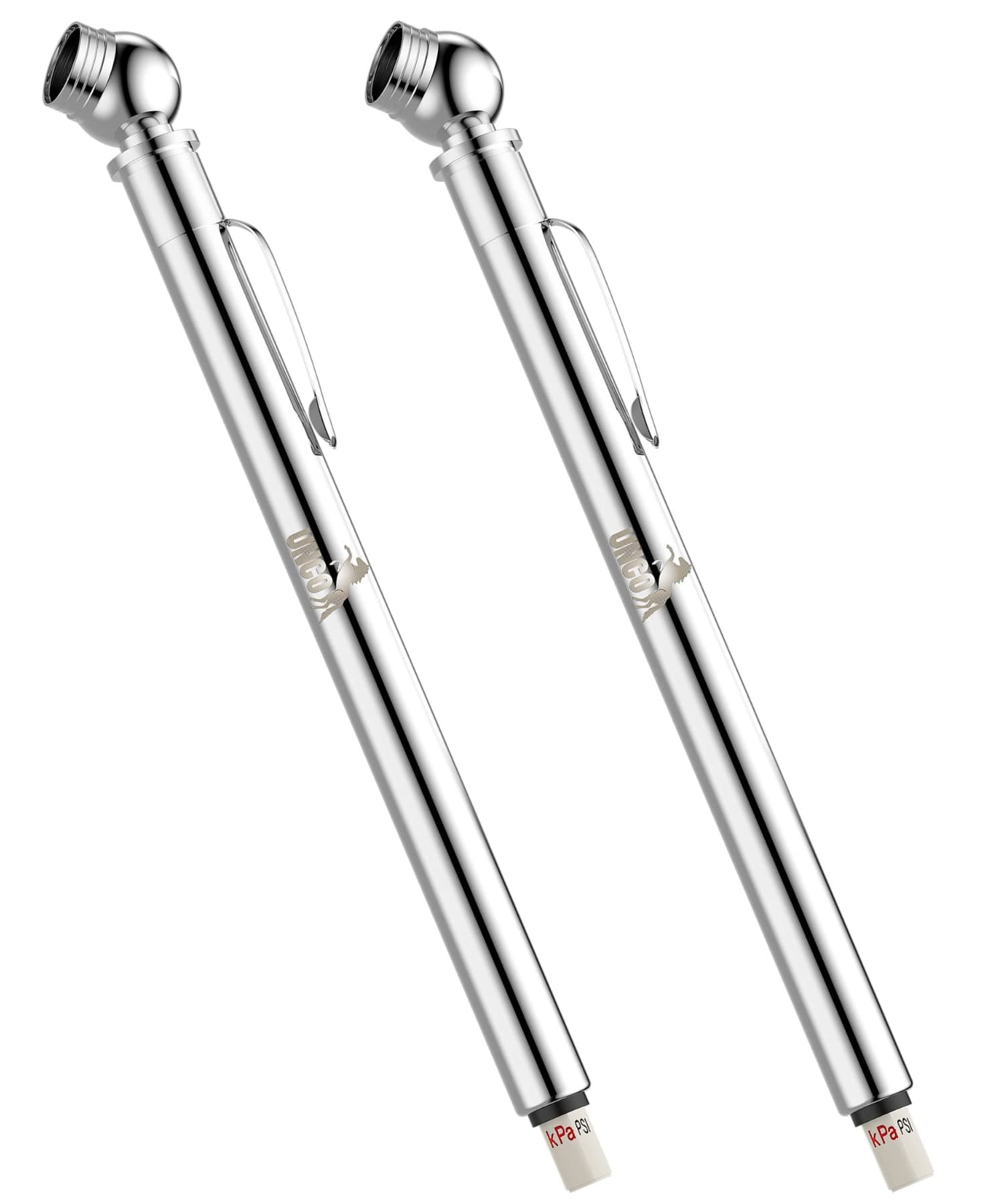 UNCO Pencil Tire Gauge, 2 Pack, 10-75 PSI, Car Tire Air Gauge Silver 2 Pack