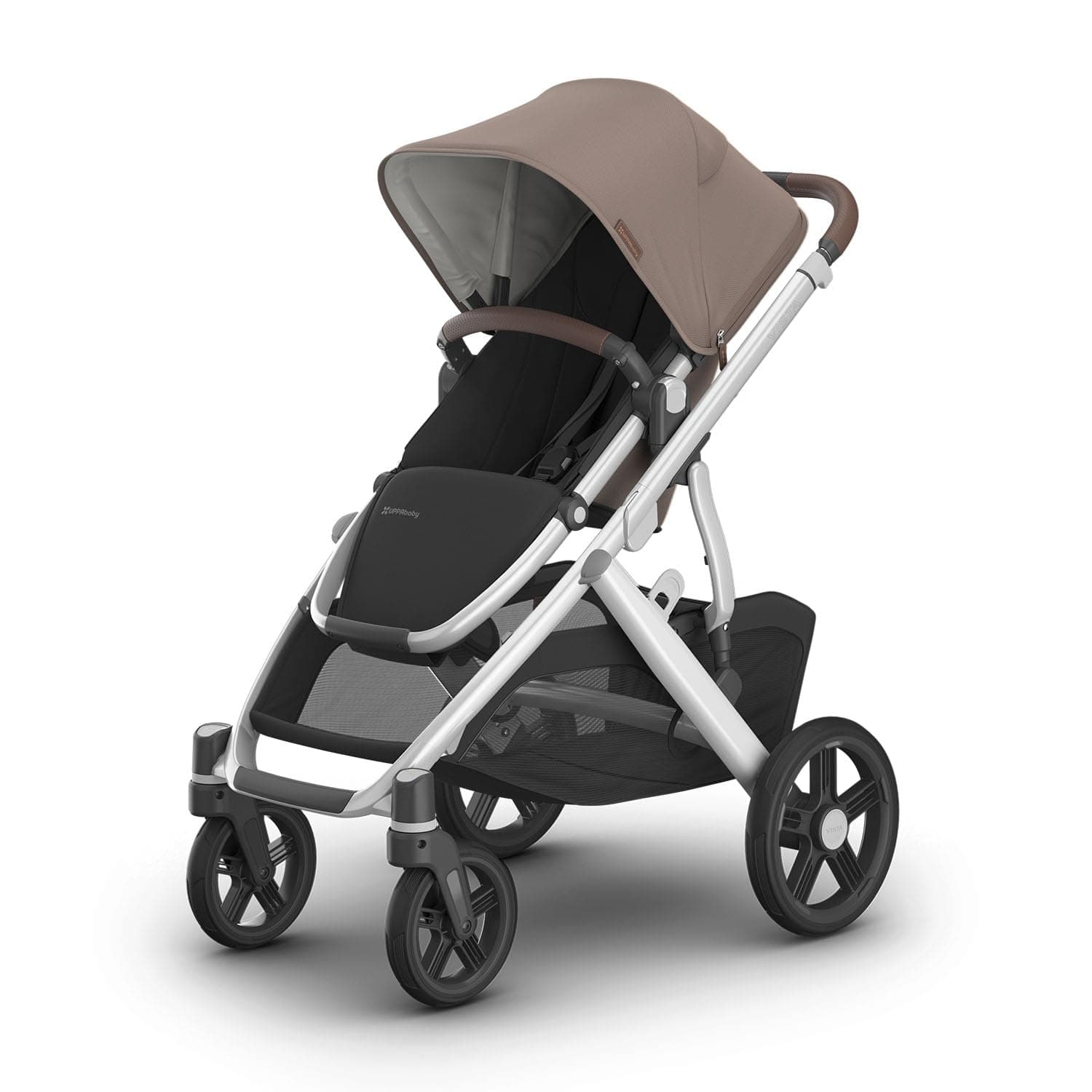 UPPAbaby Vista V3 Stroller - Full-Size Single-to-Double Stroller System - Toddler Seat, Bug Shield, Rain Shield, and Storage Bag Included - Theo (Dark Taupe/Silver Frame/Chestnut Leather) Theo (Dark Taupe) Vista V3 Stroller