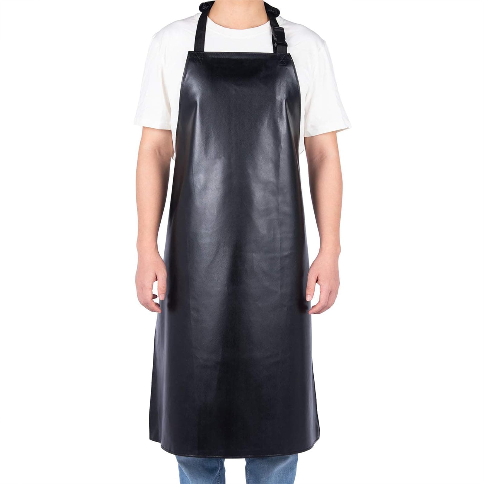 Homsolver Heavy Duty Vinyl Waterproof Apron for Unisex Adult, Ultra Lightweight, Chemical Resistant Industrial Work Apron Black