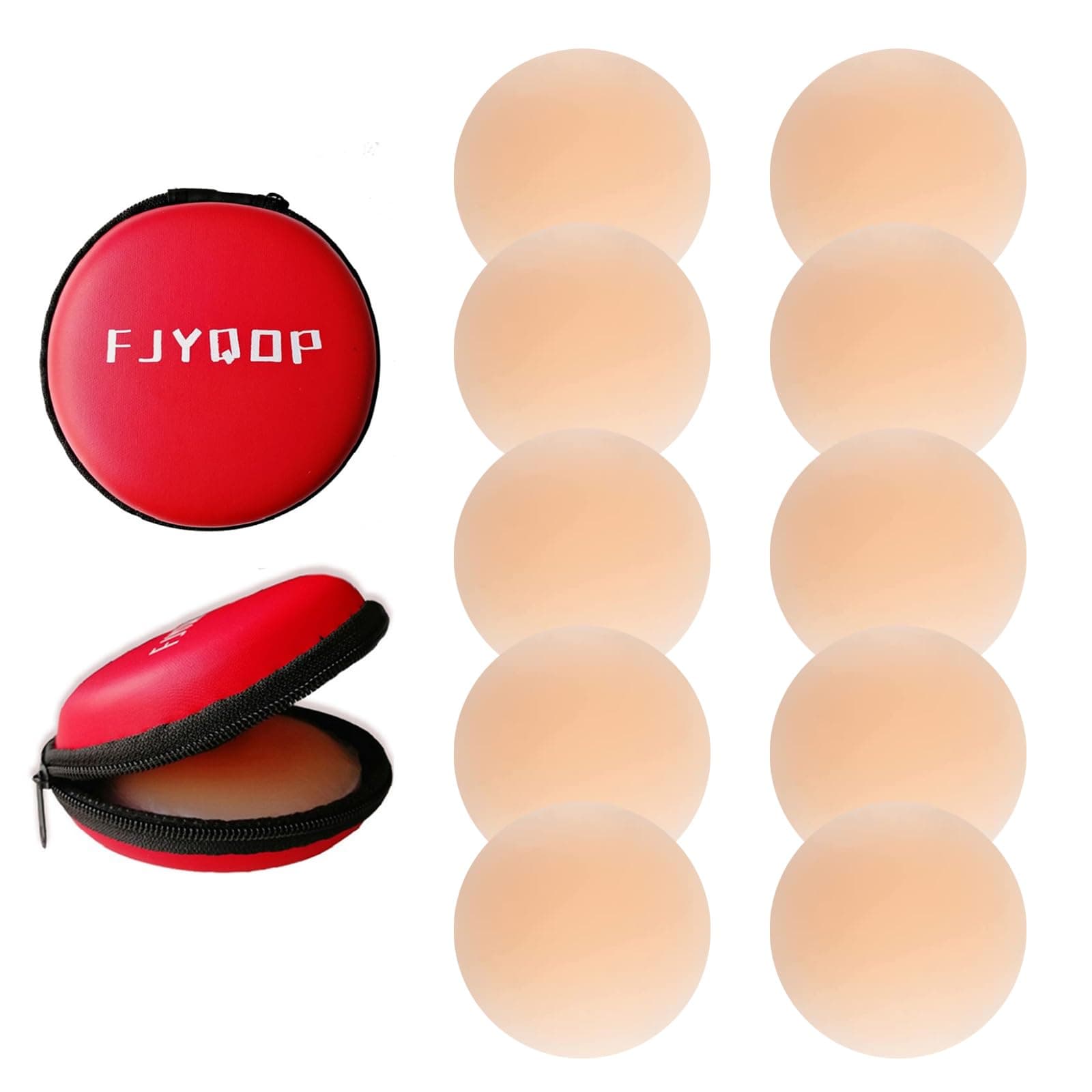 Silicone Nipple Covers - 5 Pairs, Women's Reusable Adhesive Invisible Pasties Nippleless Covers Round Beige Medium