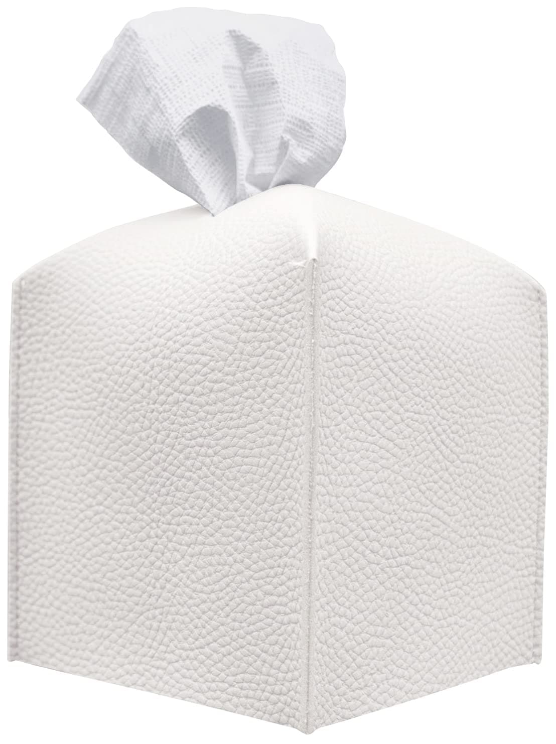 Carrotez Tissue Box Cover, Refined Modern PU Leather Square Holder - Decorative Holder/Organizer for Bathroom Vanity Countertop, Night Stands, Office Desk & Car 5"X5"X5" White [Square] White