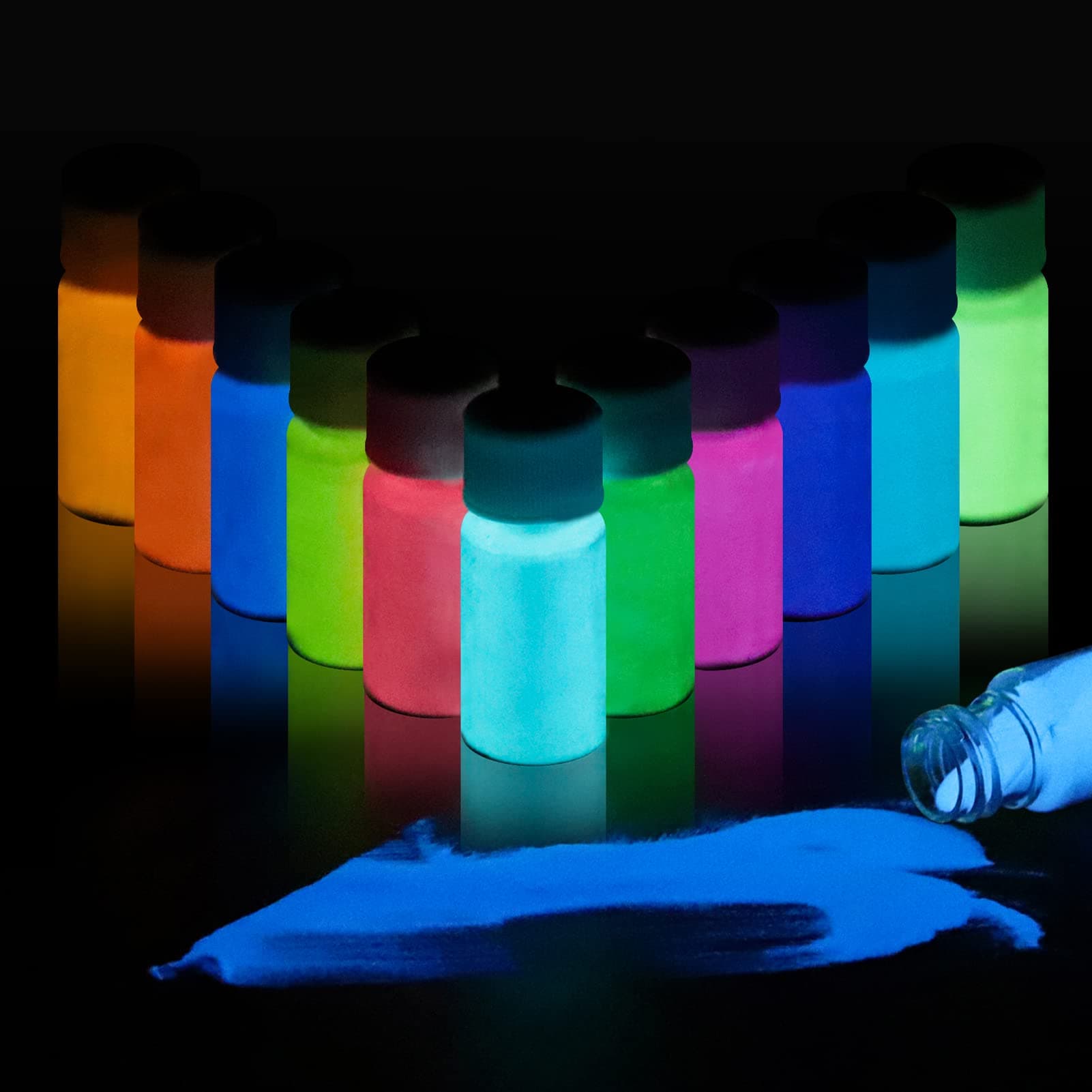 Glow in The Dark Powder 12 Colors Epoxy Resin Dye Luminous Pigment Powder Safe Long Lasting for Fine Art, DIY Nail Art, Epoxy Resin Colorant, DIY Crafts and Theme Party, 0.7oz Each 12 colors 0.7 Ounce (Pack of 12)