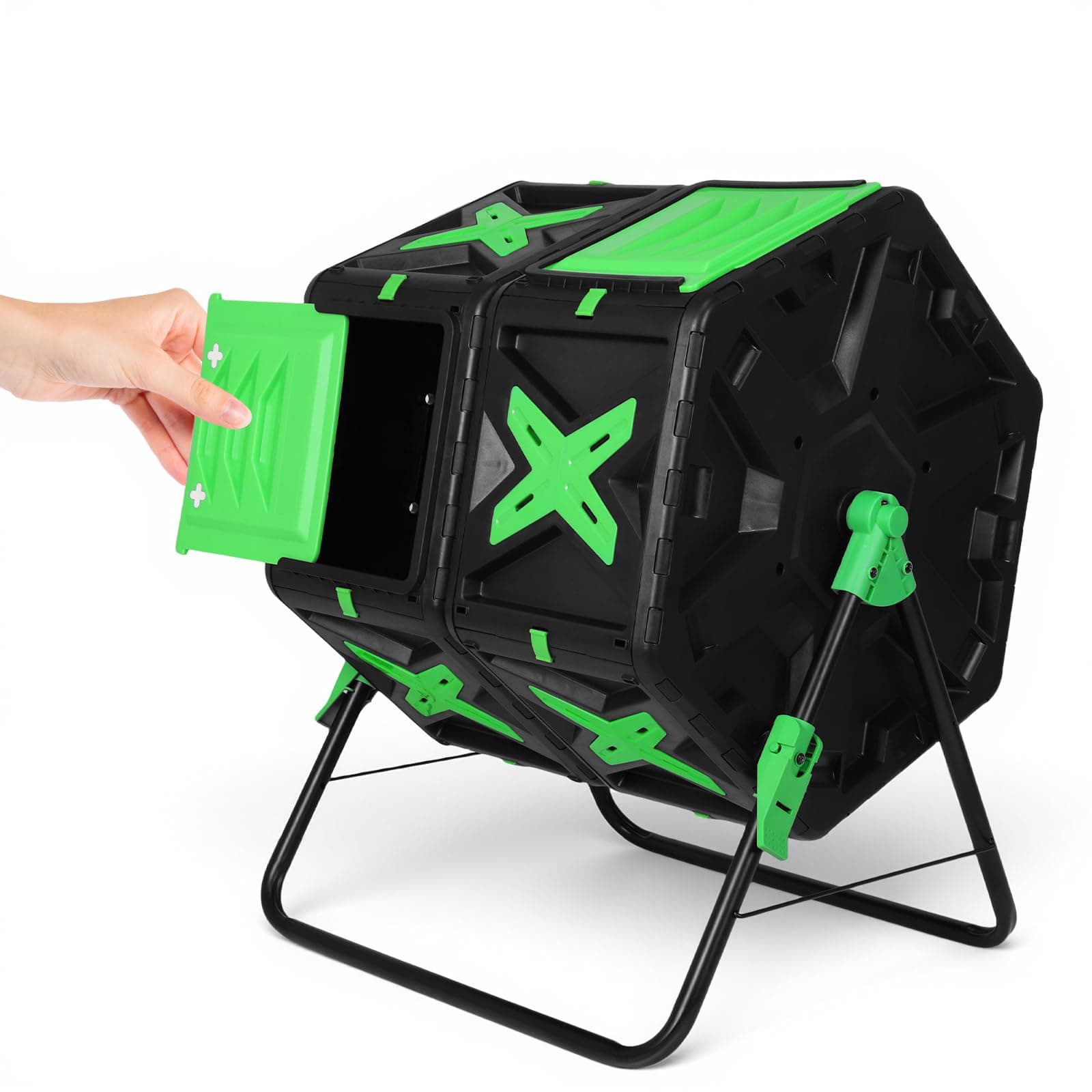 140L Dual Chamber Compost Bin Outdoor Tumbling Composting Bins Fast Assemble Tumbling Composting Tumbler Easy Setup Mobile Compost Starter for Patio/Garden/Yard