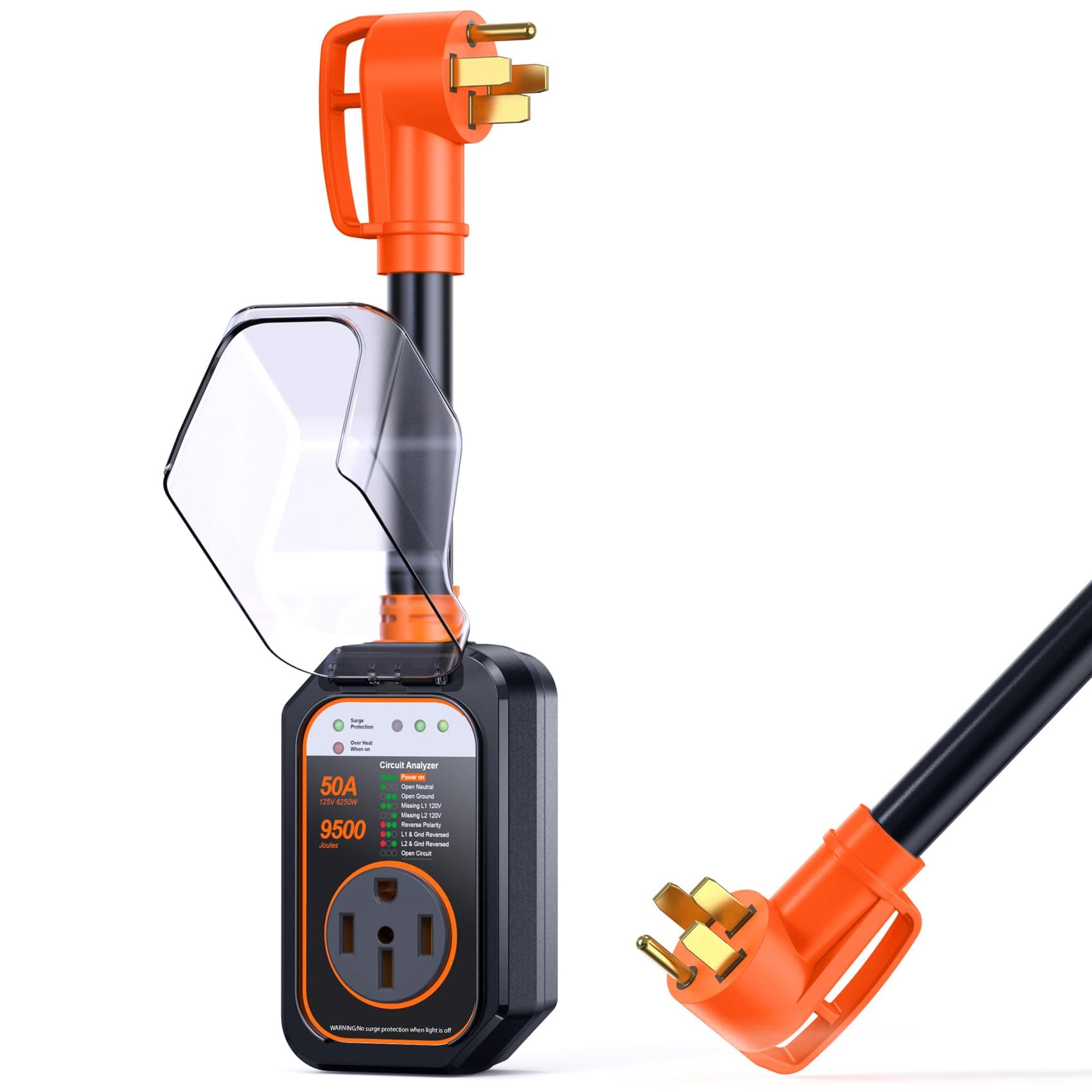 GEARGO RV Surge Protectors 50 Amp Waterproof, [2025 New Upgraded] RV Circuit Analyzer, Full Protection RV Adapter Plug for Camper(Orange) 50AMP-9500J-Orange 50AMP