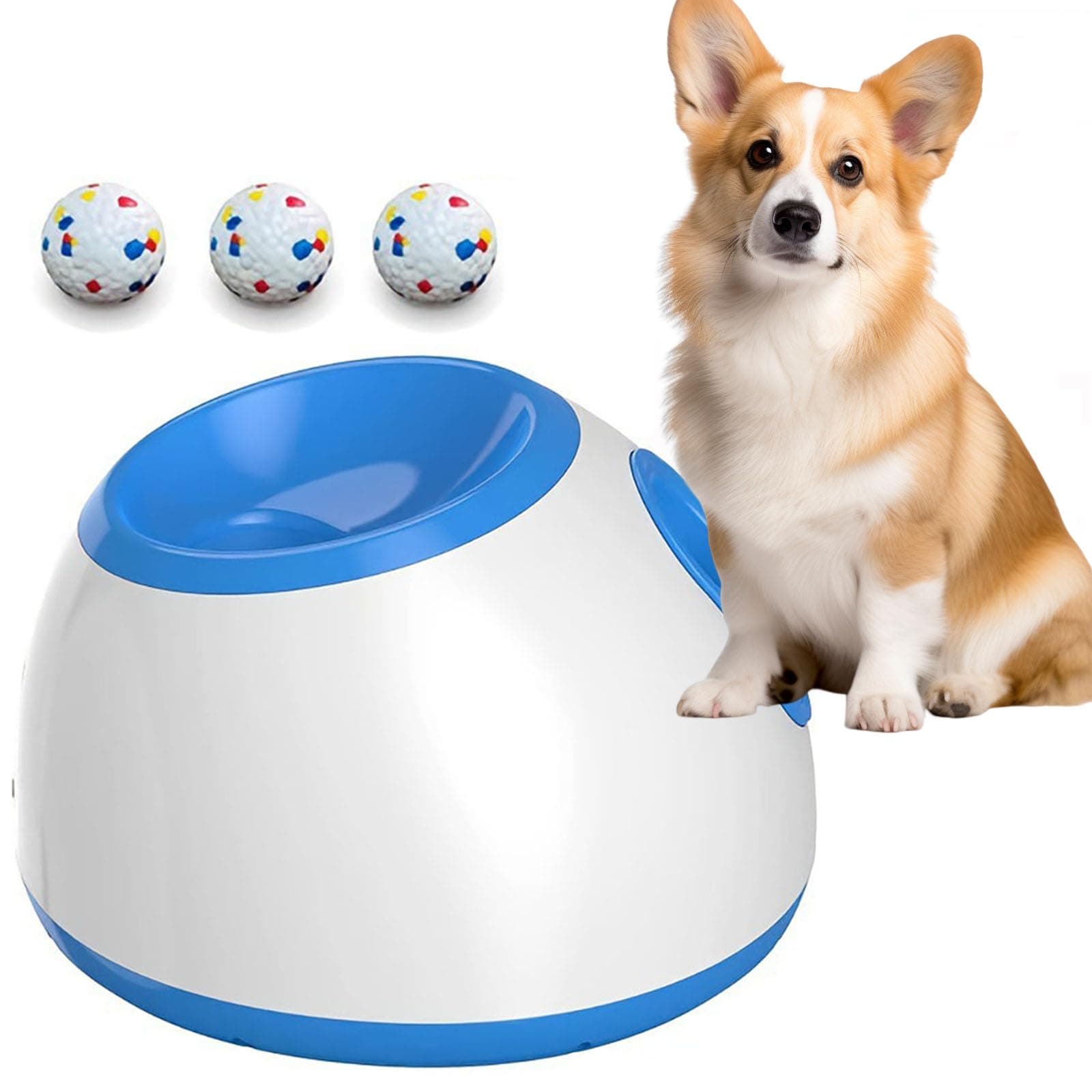 Automatic Dog Ball Launcher Tennis Ball Reward Machine, Including 3 Tennis Balls (2inch), 3 Settings to 10-30ft, Interactive Dog Balls Thrower for Small Medium Large Dogs Indoor Outdoor (Blue)