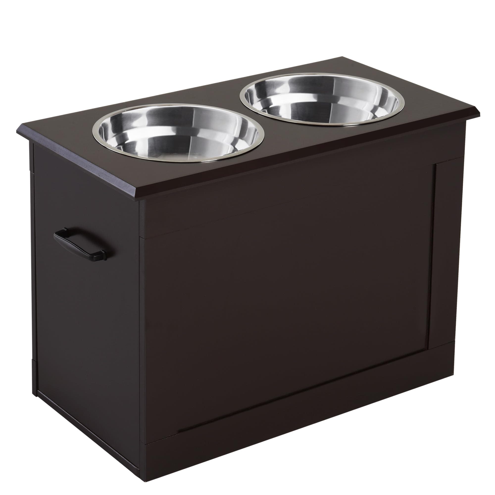 Raised Pet Feeding Storage Station with 2 Stainless Steel Bowls, Elevated Design for Large Dogs, Dark Brown
