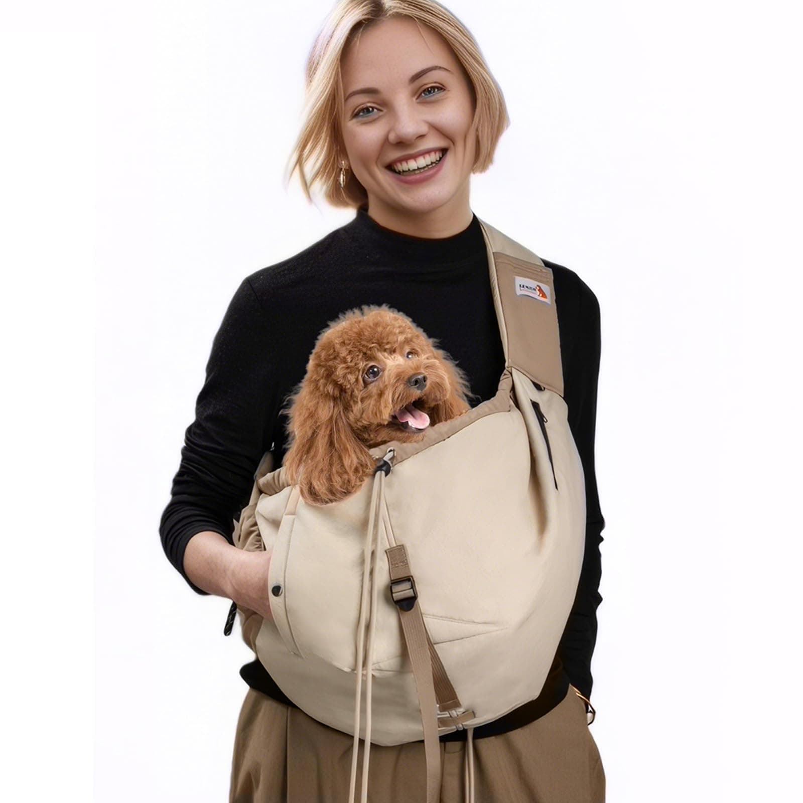 Dog Carriers for Small Dogs & Cats,Dog Carrier Sling,Puppy Carrying Backpack Pet Purse with Pockets,Adjustable Shoulder Strap khaki