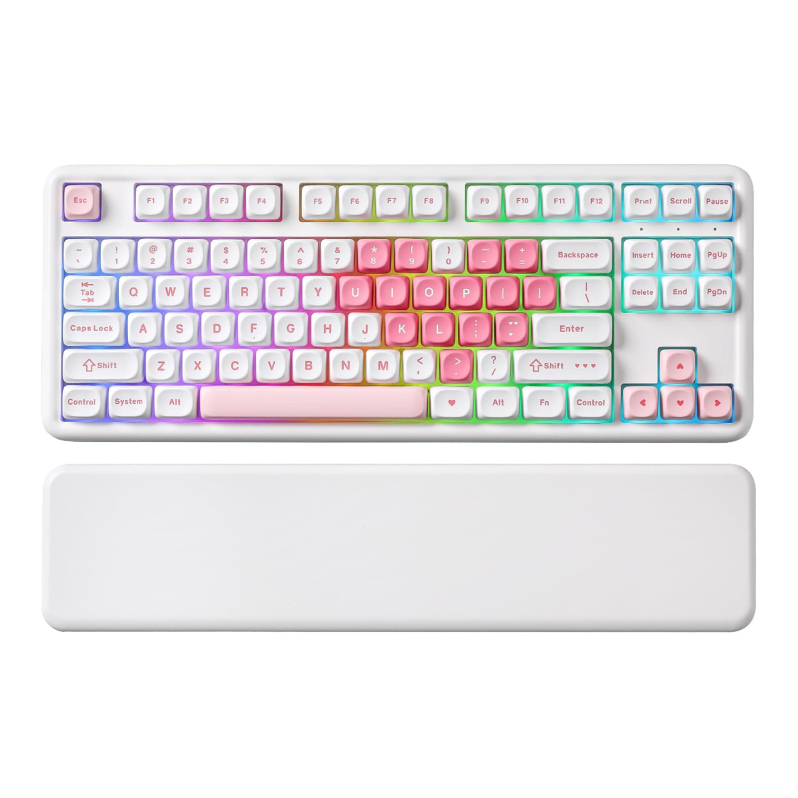 YUNZII B87 Wireless Mechanical Keyboard,QMK/VIA Programmable,TKL Layout 87 Keys,BT/2.4G/USB-C,Hot Swap Gasket Mount RGB Backlit Gaming with Wrist Rest for Win/Mac (White Heart, Cocoa Cream V2) White Heart Cocoa Cream V2